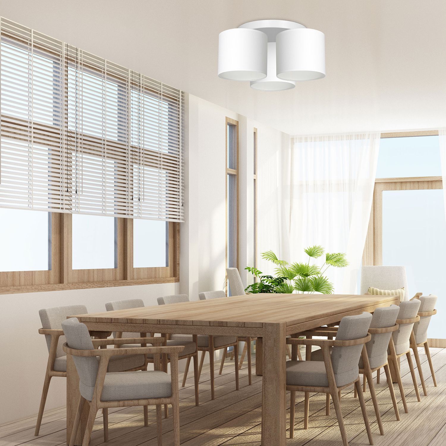 Deckenlampe Weiß Stoff Metall E27 rund Ø45 cm blendarm Speisesaal, Esstisch, Mobiliar, Tabelle, Innenarchitektur