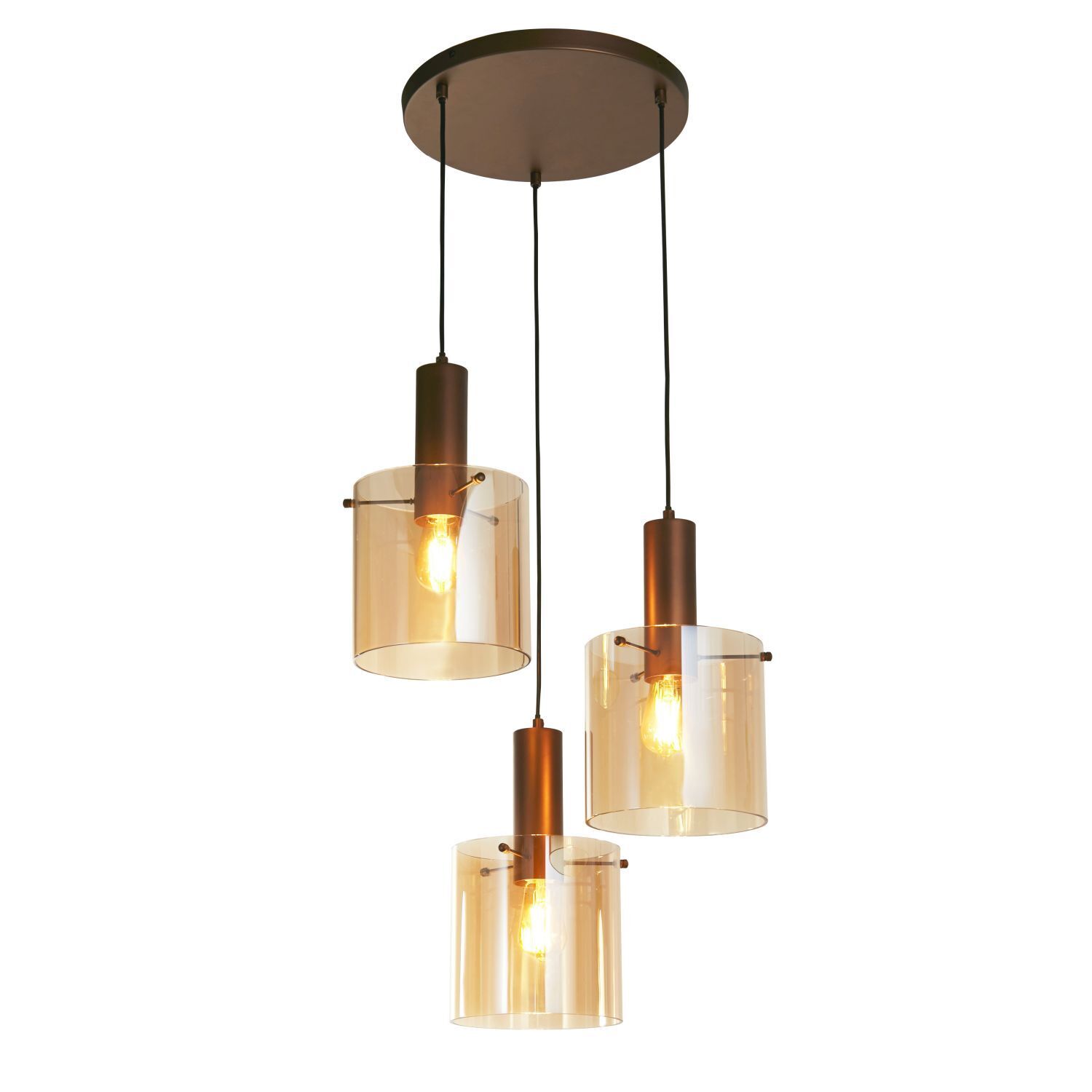 Lampe à suspendre 3 flammes brun ambre E27 D : 47 cm