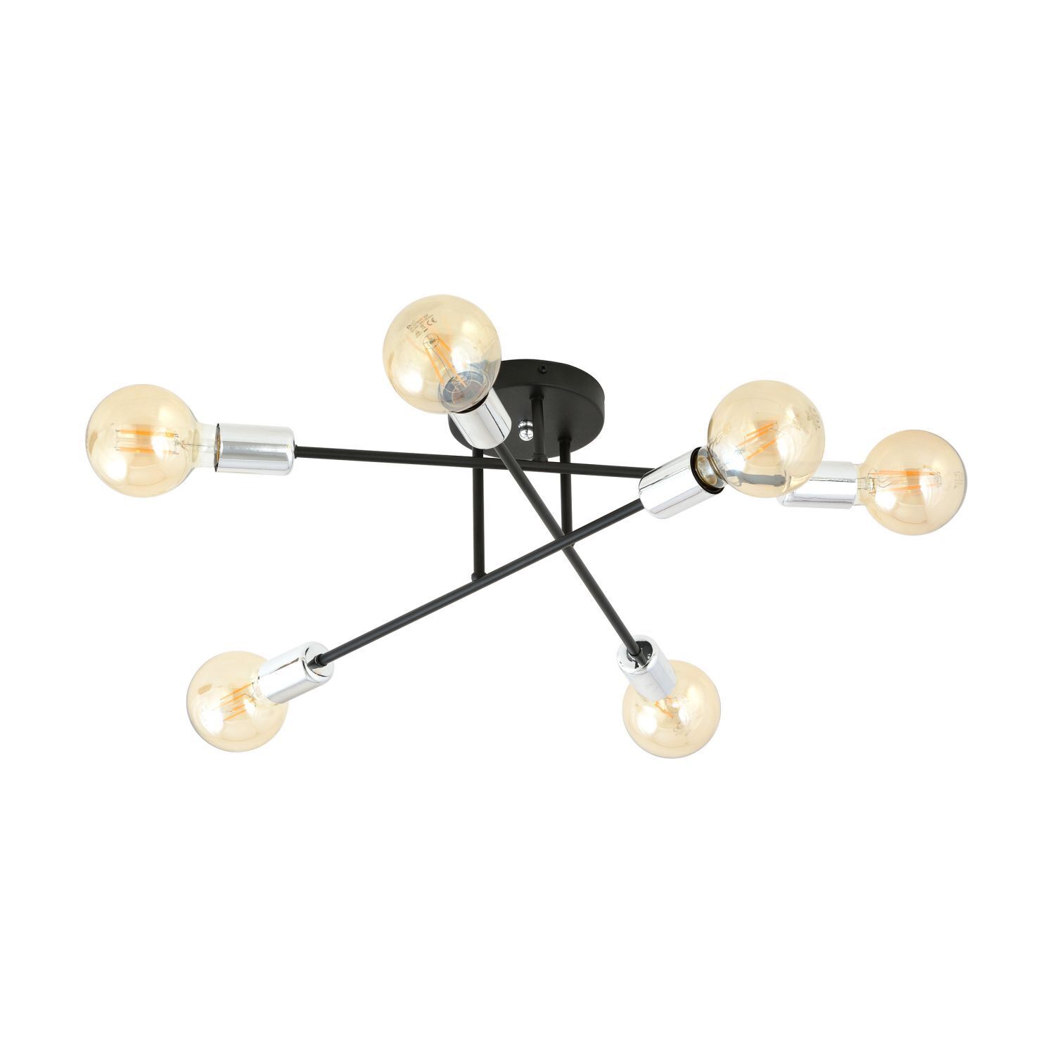 Plafonnier Métal Noir Argenté 6 flammes Rétro E27