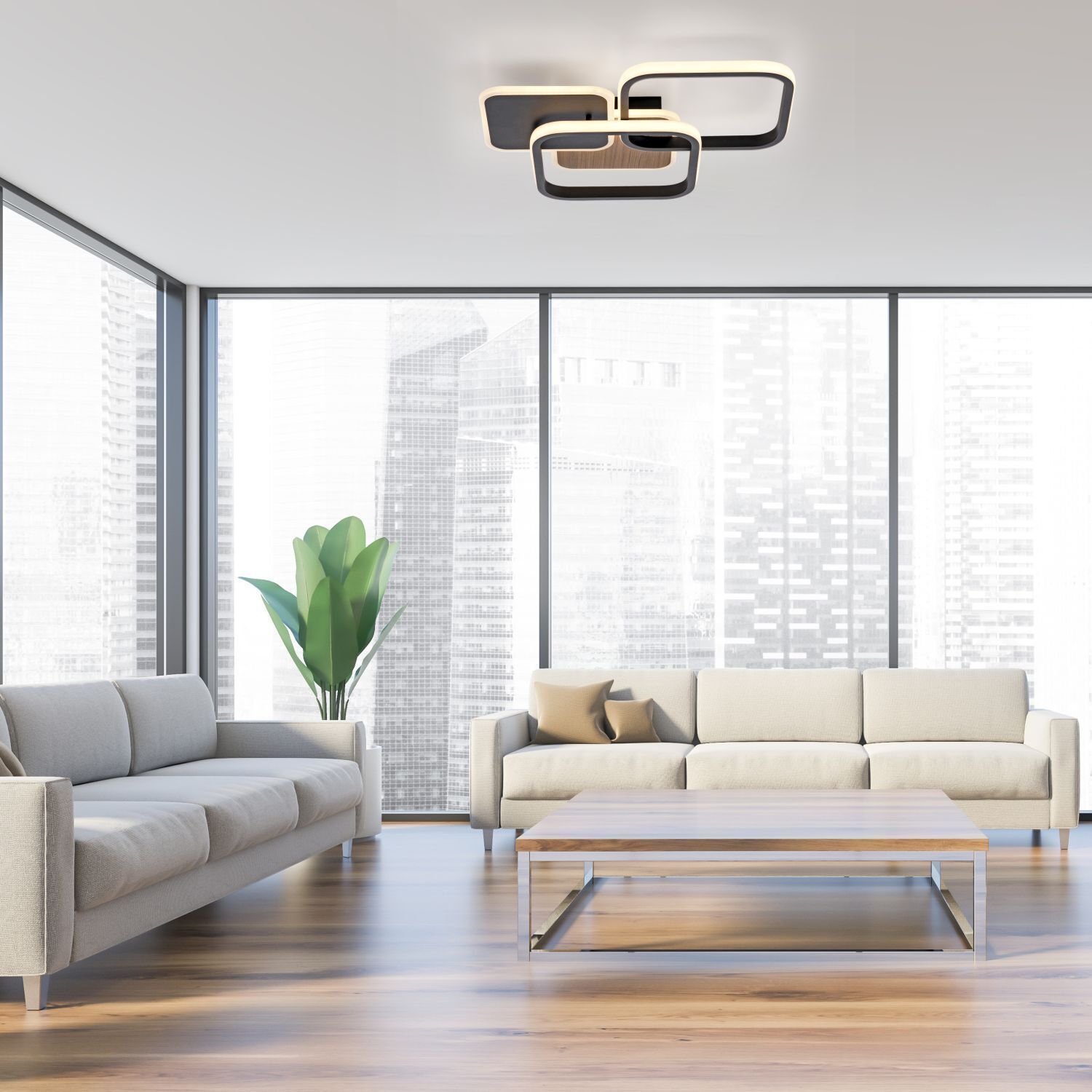 LED Deckenlampe Metall L:46 cm 36 W Schwarz Natur Dekoration für Zuhause, Wohnzimmer, Kaffeetisch, Innenarchitektur, Couch