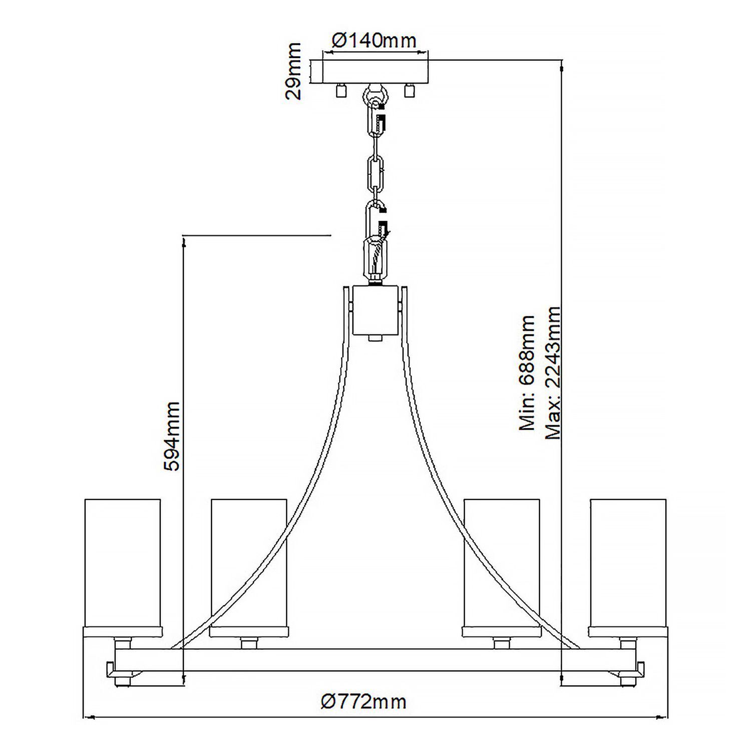 Kronleuchter Rustikal Glas Metall E27 D: 77,2 cm rund Chandelier, Hängelampe, Metall, Mehrfach-Lampenfassung, Kabelstruktur