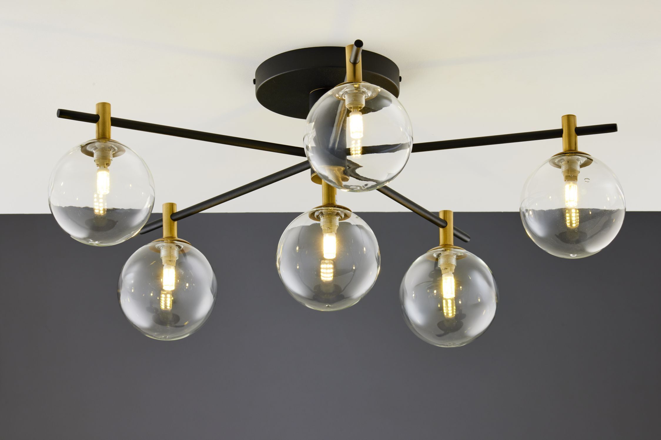 Deckenlampe Metall Glas G9 B:76 cm in Schwarz Gold Leuchter, Lampe, Leuchte