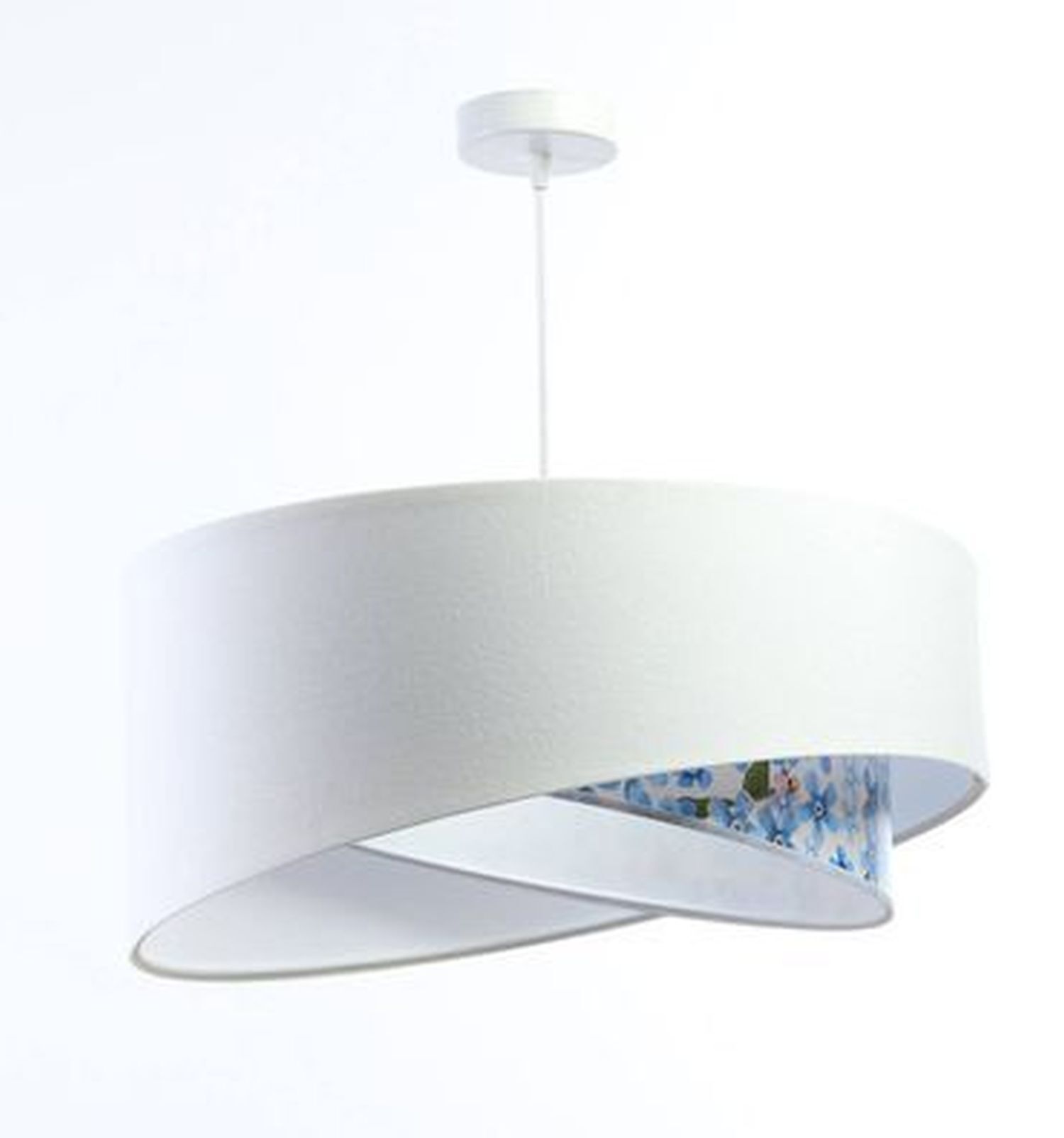 Lampe à suspendre Blanc Bleu clair Fleurs Print E27 ronde D : 50 cm