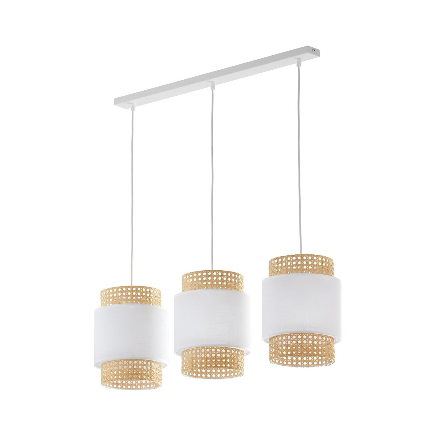 Lampe à suspendre Blanc Naturel Tissu Rotin E27 Boho Table à manger