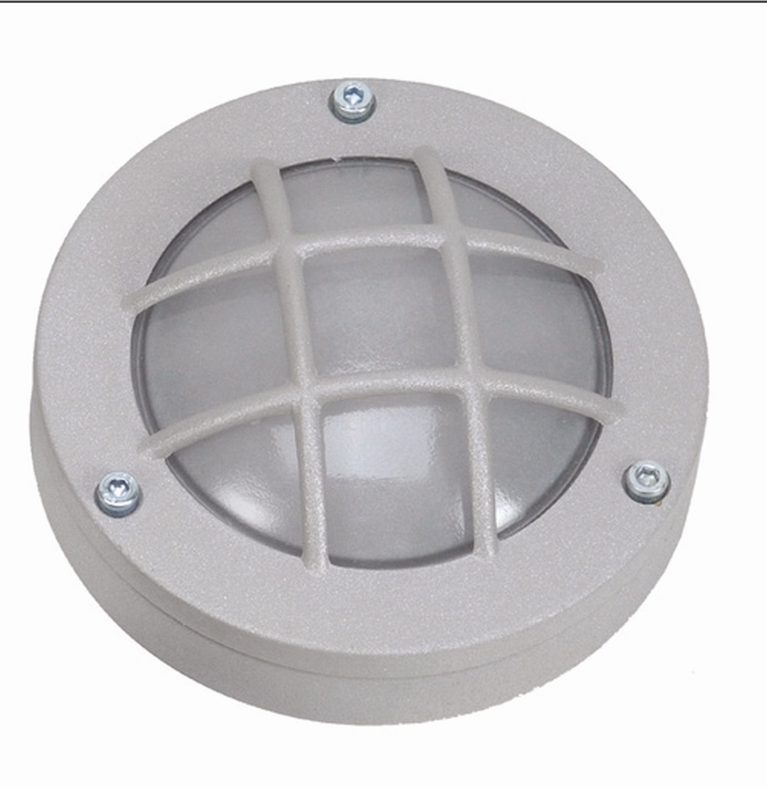 Kellerlampe rund Ø 14 cm Messing Glas in Grau G9 IP64 Helme, Deckenleuchte