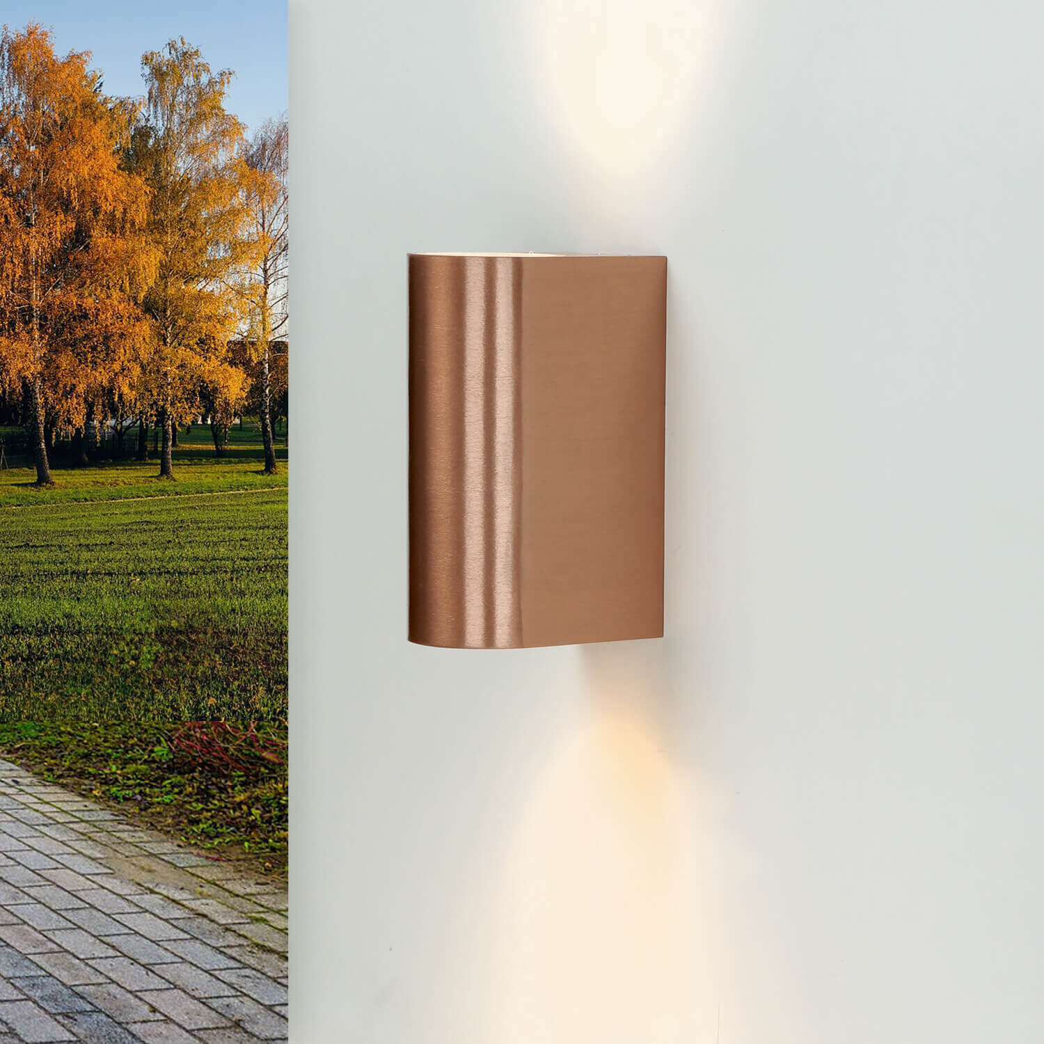 Außen Wandleuchte AALBORG in Kupfer Up Down Wandlampe, Bronzefarben, Glänzend, Metall, Wandleuchte