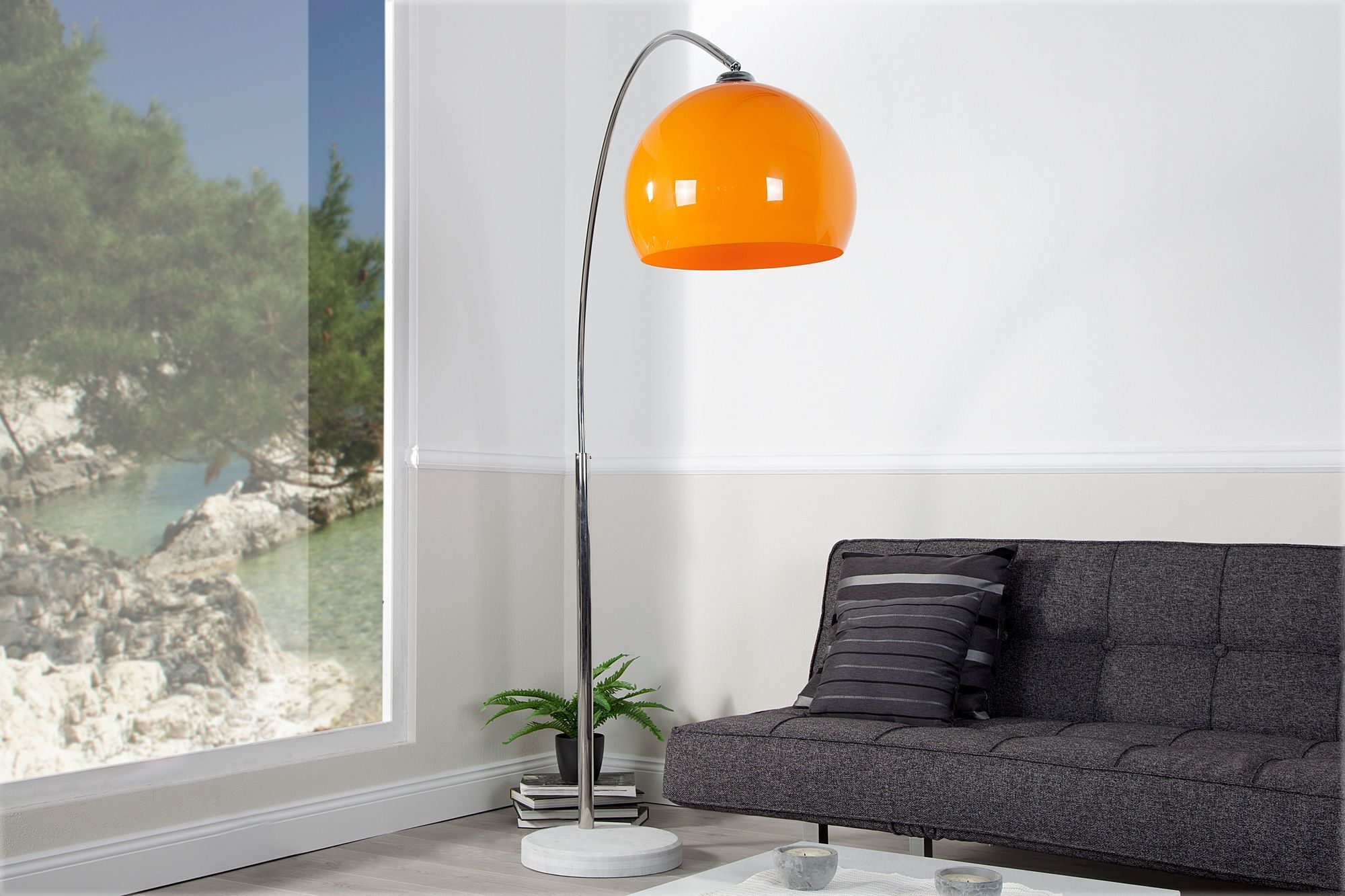 Stehleuchte Ø40cm Retro elegant gebogen Lampe, Pflanze, Stehlampe, Couch, Mobiliar