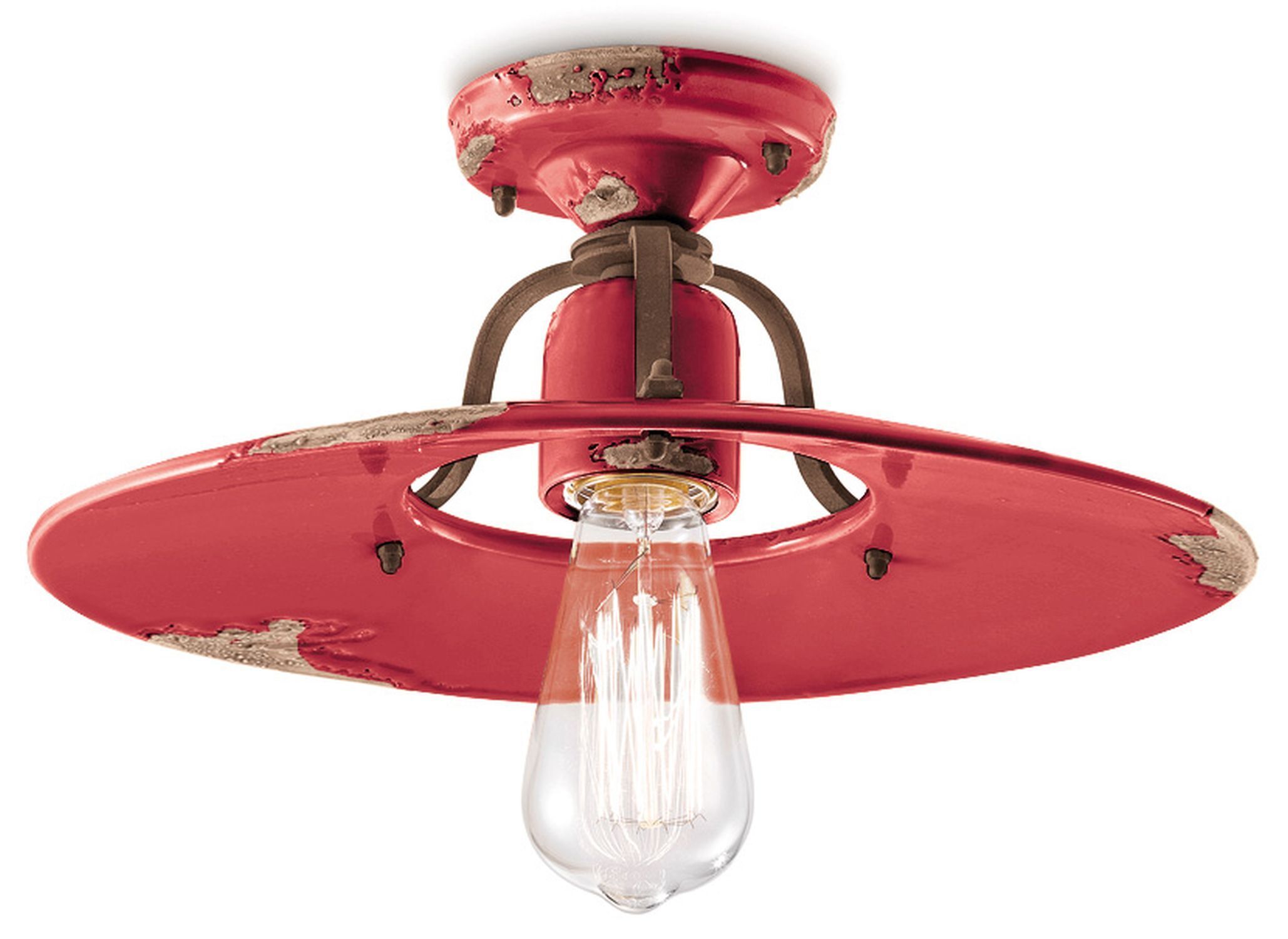 Deckenlampe Keramik Metall E27 Ø 40 cm Rot Shabby Antik