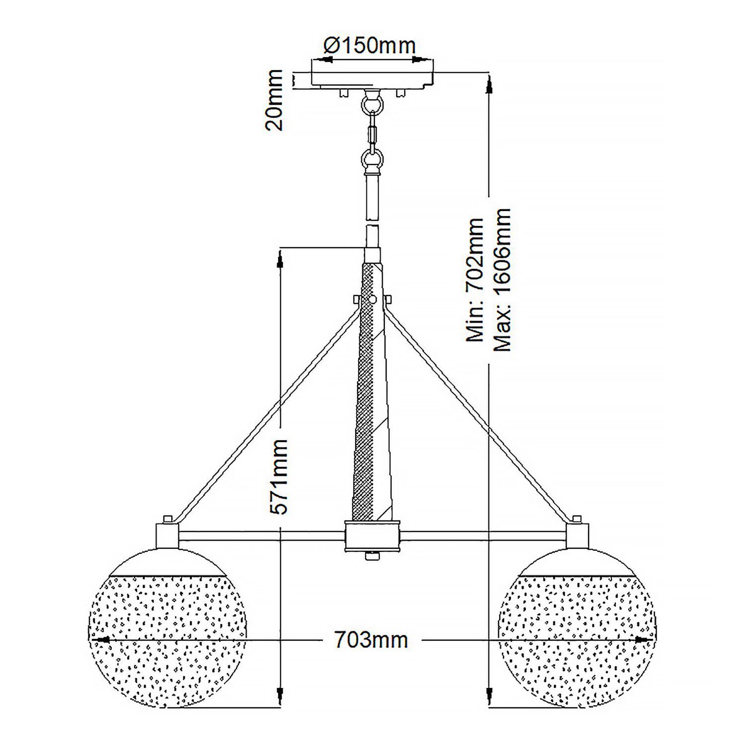 Suspension verre métal L : 70,3 cm Boule Abat-jour LIETA