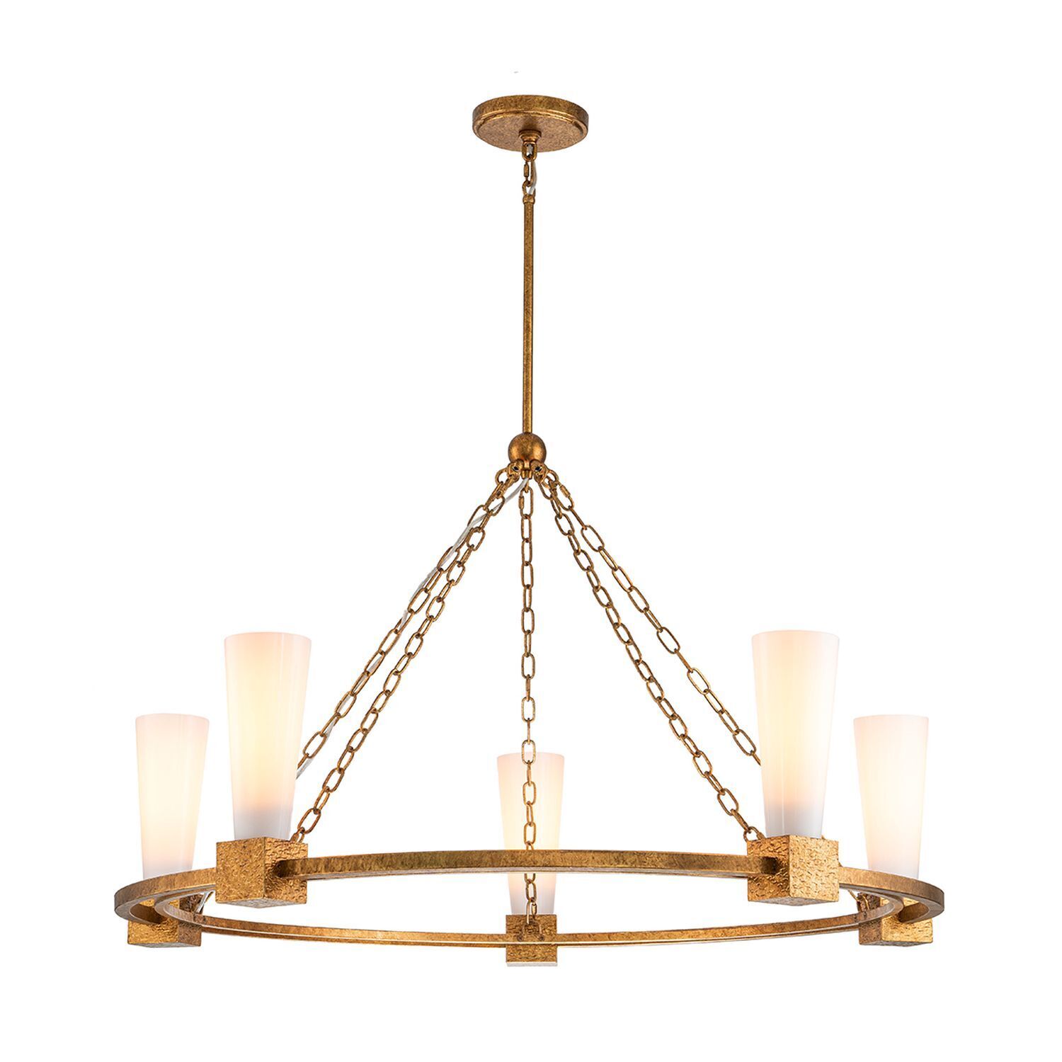 Kronleuchter rund D: 106 cm E27 Metall Glas in Gold antik Weiß