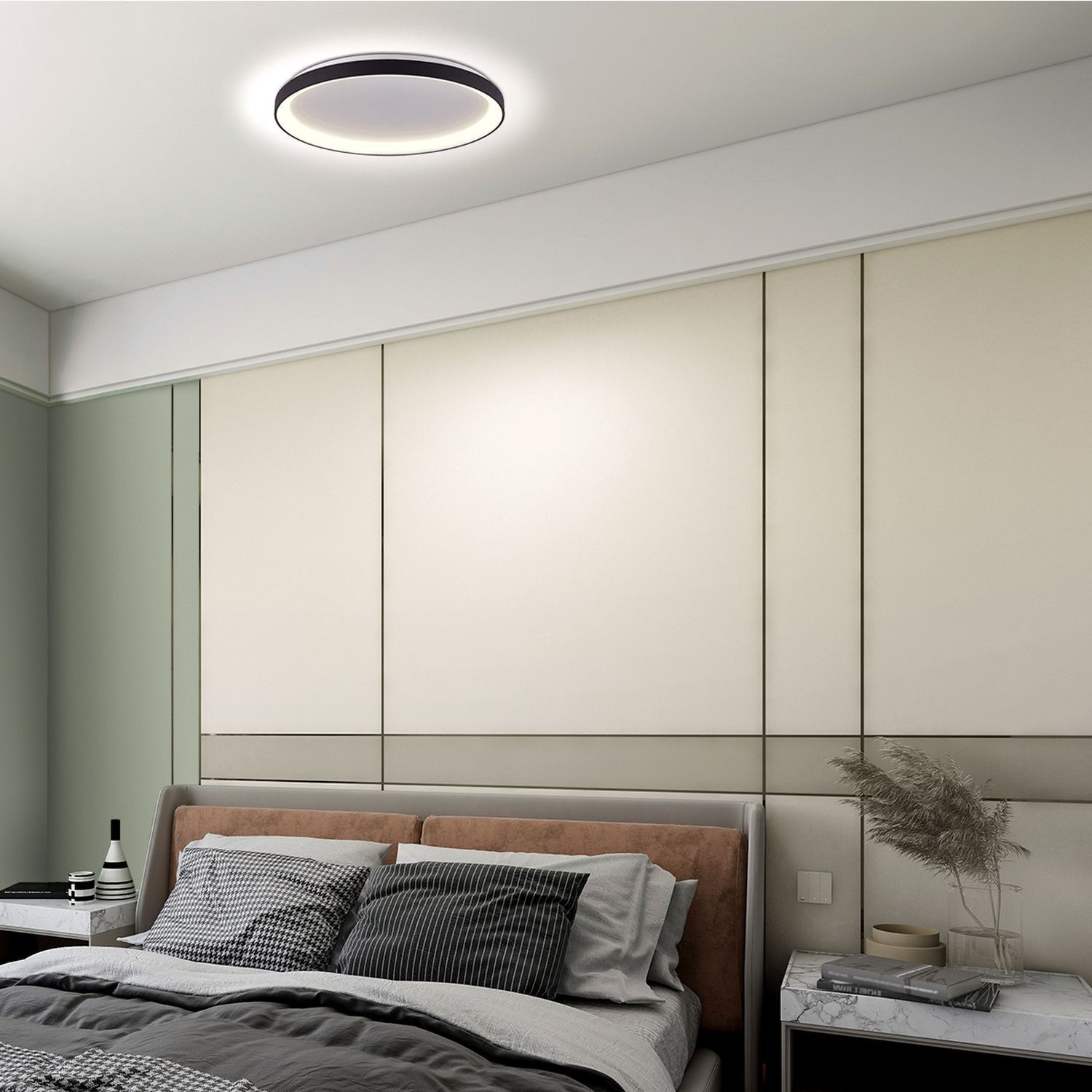 Plafonnier LED Noir Blanc Ø28 cm 2700 K confortable Drinnen, Innenarchitektur, Mobiliar, Inneneinrichtung, Lampe