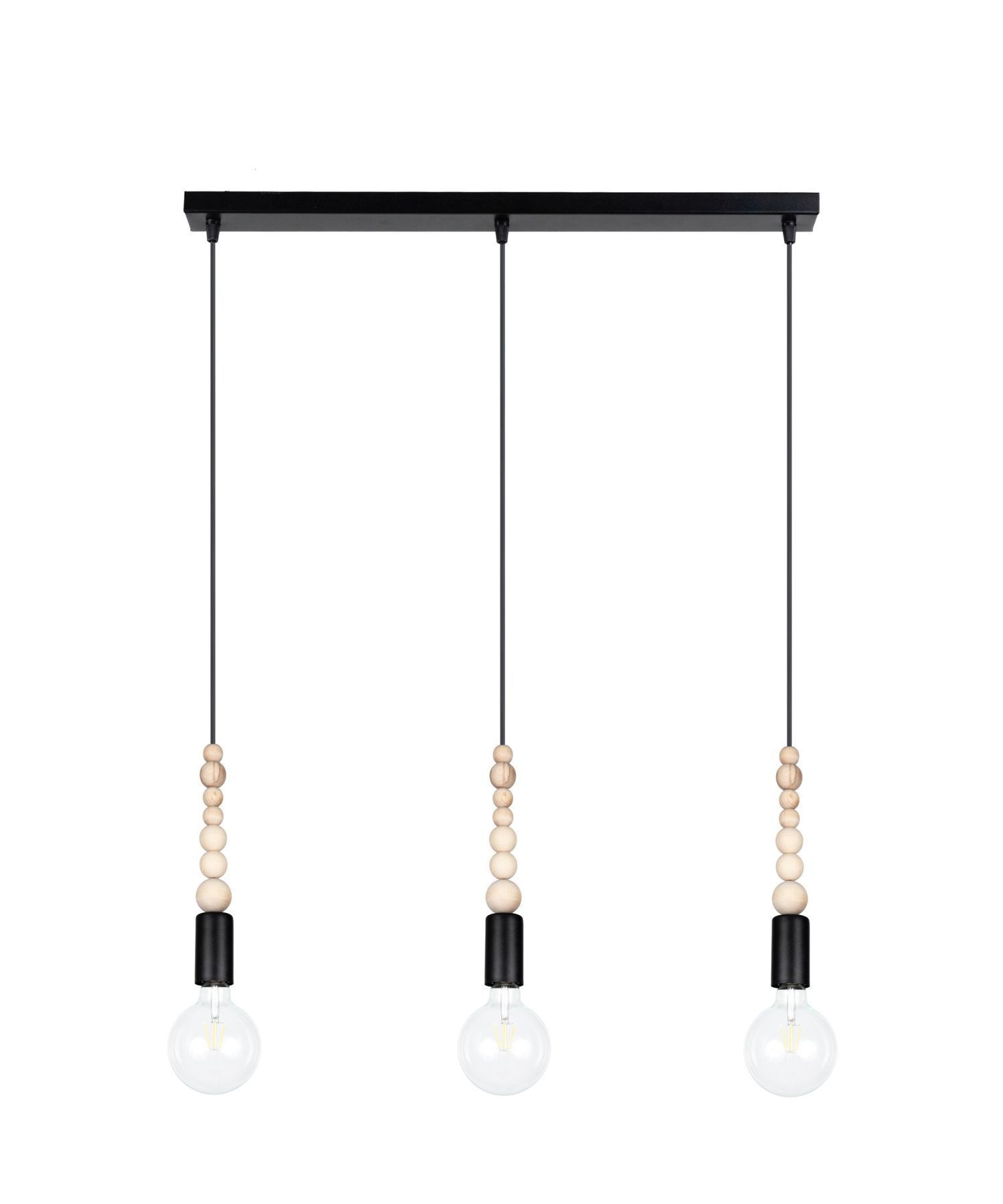 Lange Hängelampe Schwarz Holz Metall L:60 cm E27 3-flmg Lange Hängelampe Schwarz Holz Metall L:60 cm E27 3-flmg