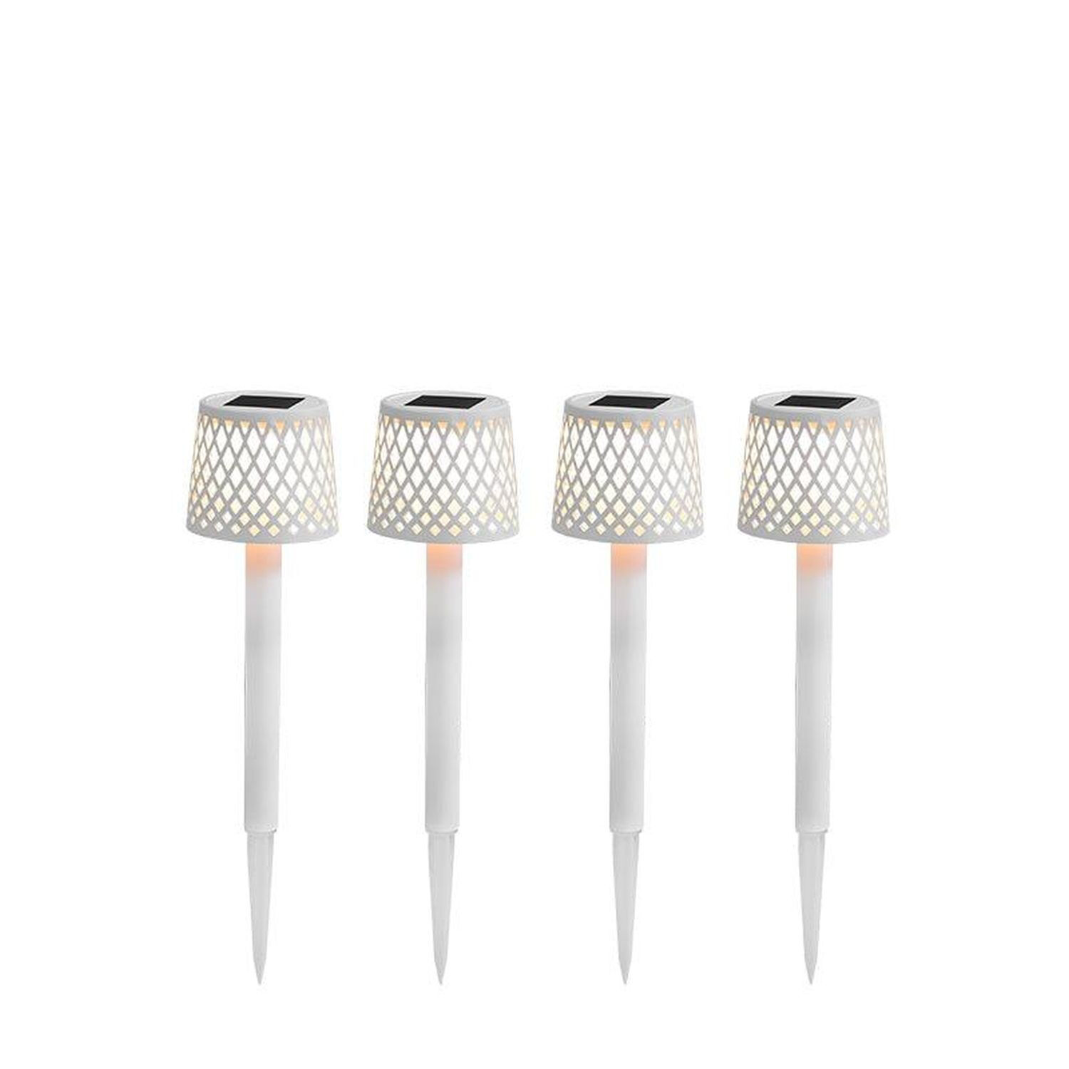 LED Außenlampe Erdspieß 4er Set Weiß Solar H: 39 cm Lampe
