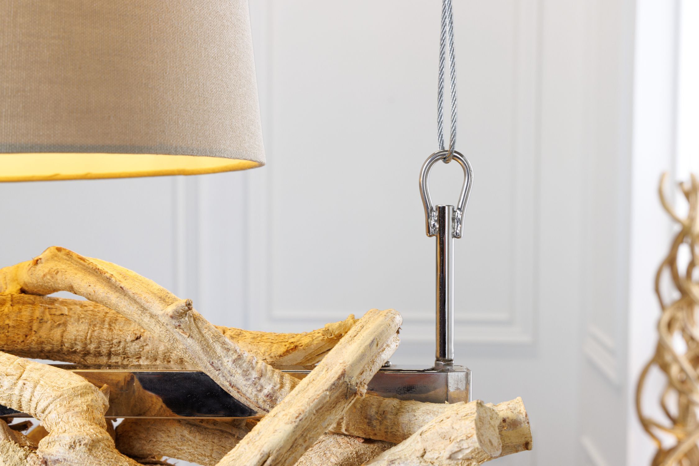 Blendarme Lampe à suspendre 3 flammes bois lin 165 cm de long