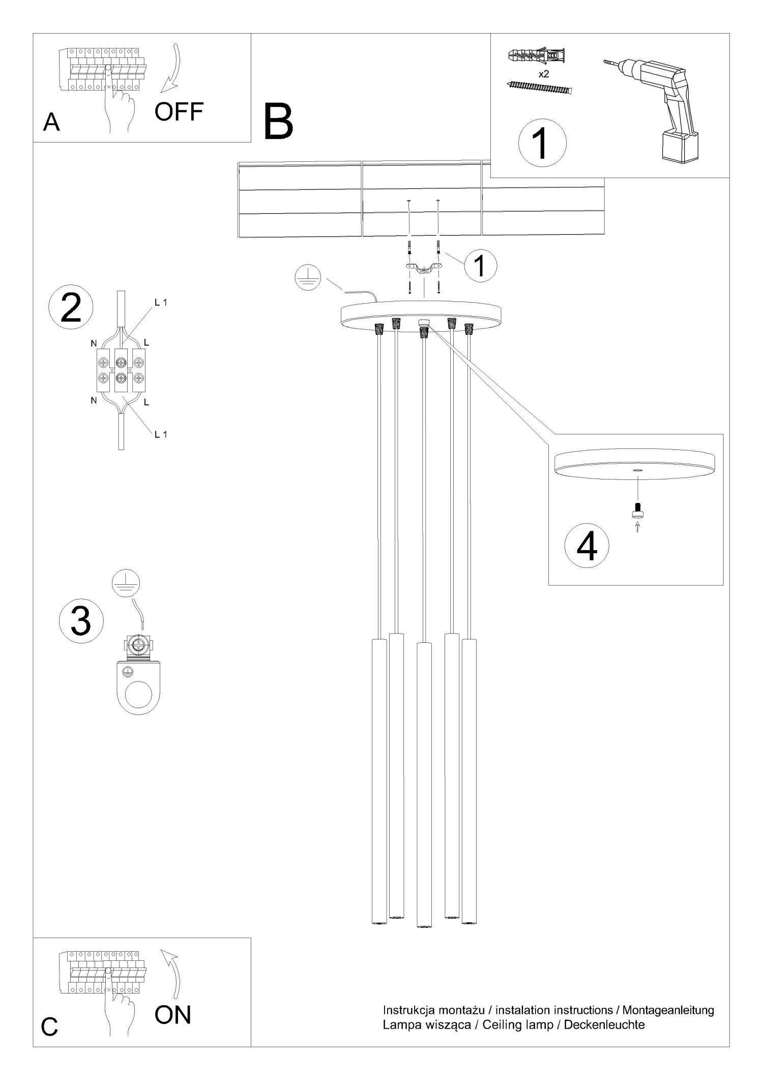 decke lampe, pendel lampe, mehrarmig, metallstangen, montage erforderlich