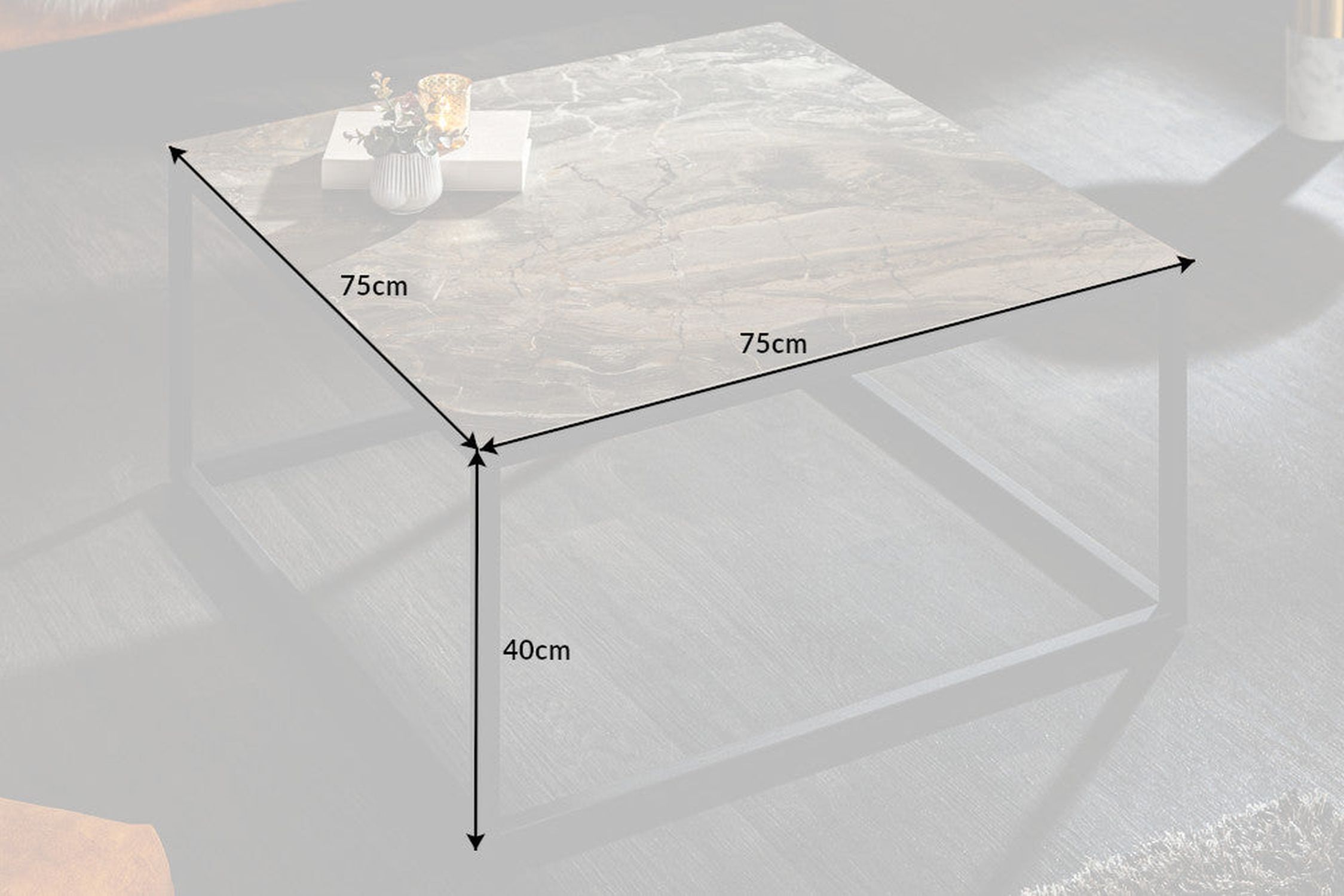 Table basse en céramique aspect marbre noir 75x75cm (LxlxH)