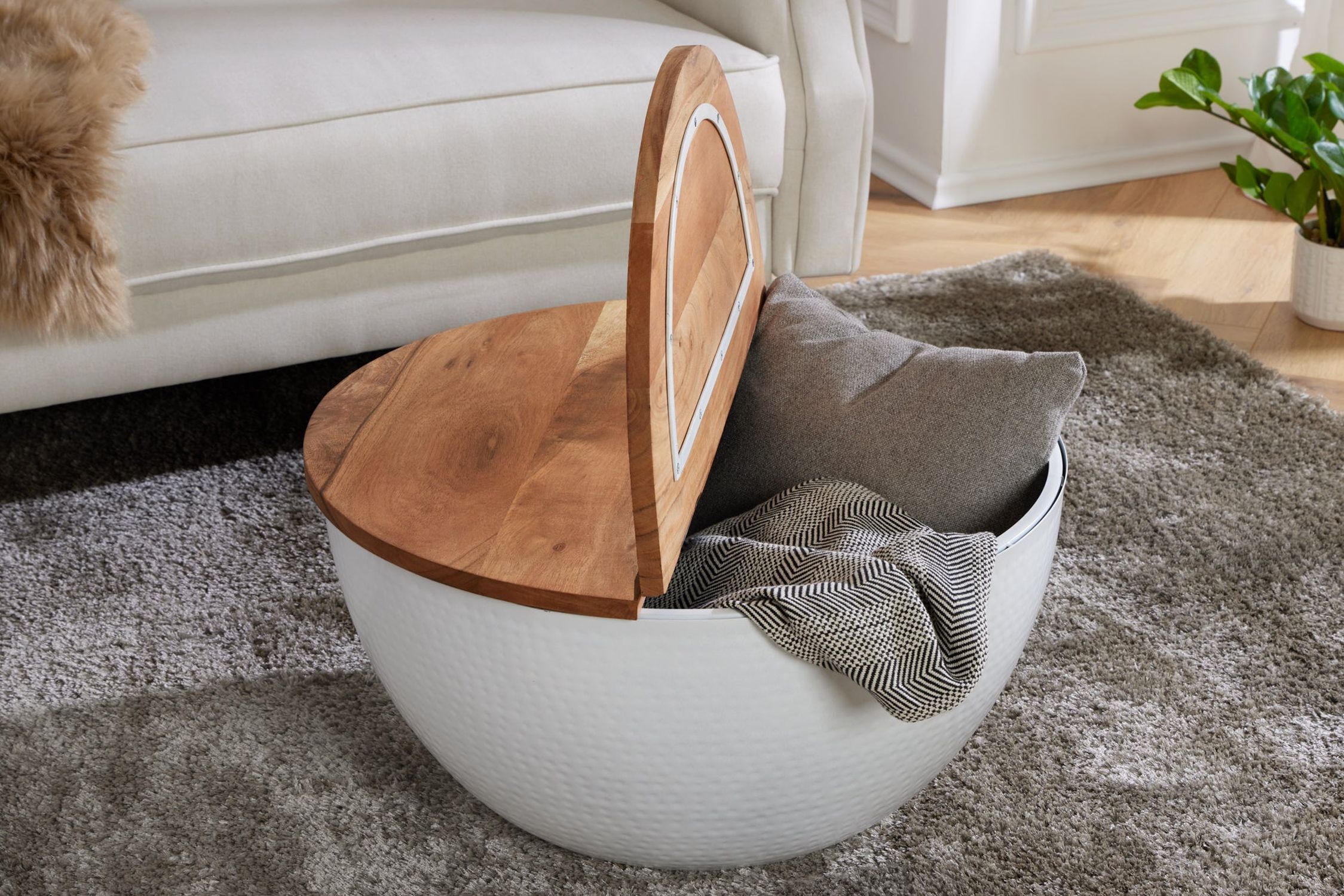 Table basse en bois d'acacia métal naturel blanc 60x60 cm artisanale