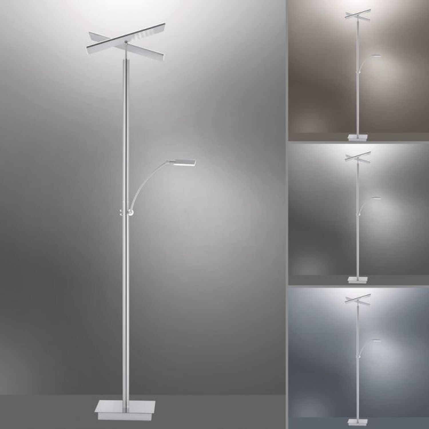 LED Stehlampe dimmbar Leselicht in Stahl Glas 199 cm Lampe, Mobiliar