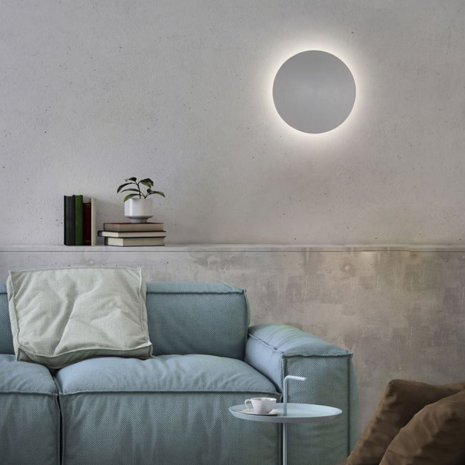 LED Akku Wandlampe Grau Ø25 cm dimmbar Fernbedienung Couch, Kissen, Dekoration für Zuhause, Innenarchitektur