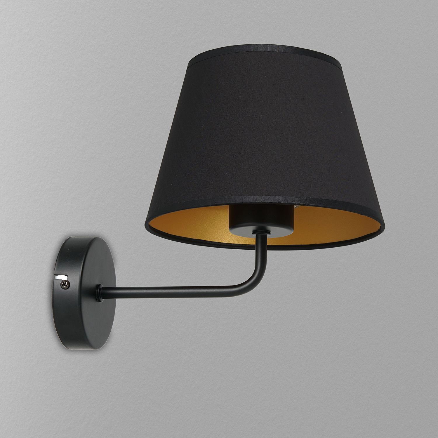 Wandlampe Schwarz Gold Stoffschirm konisch H:23 cm E27 Lampe, Lampenschirm