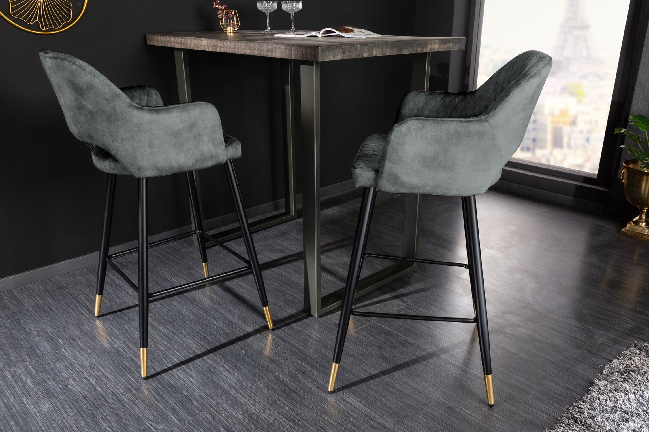 Tresenstuhl Samt Metall Retro in Schwarz Grün-Grau Tresenstuhl Samt Metall Retro in Schwarz Grün-Grau