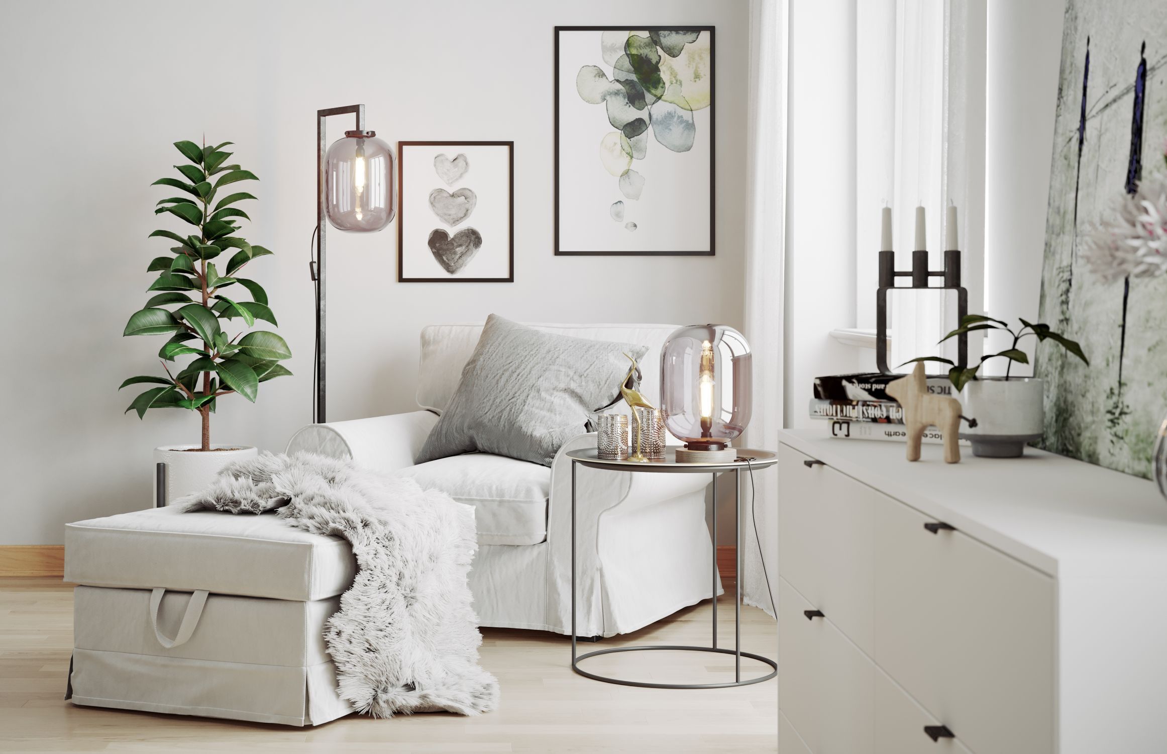wohnzimmer, sofa, tisch, pflanze, lampe