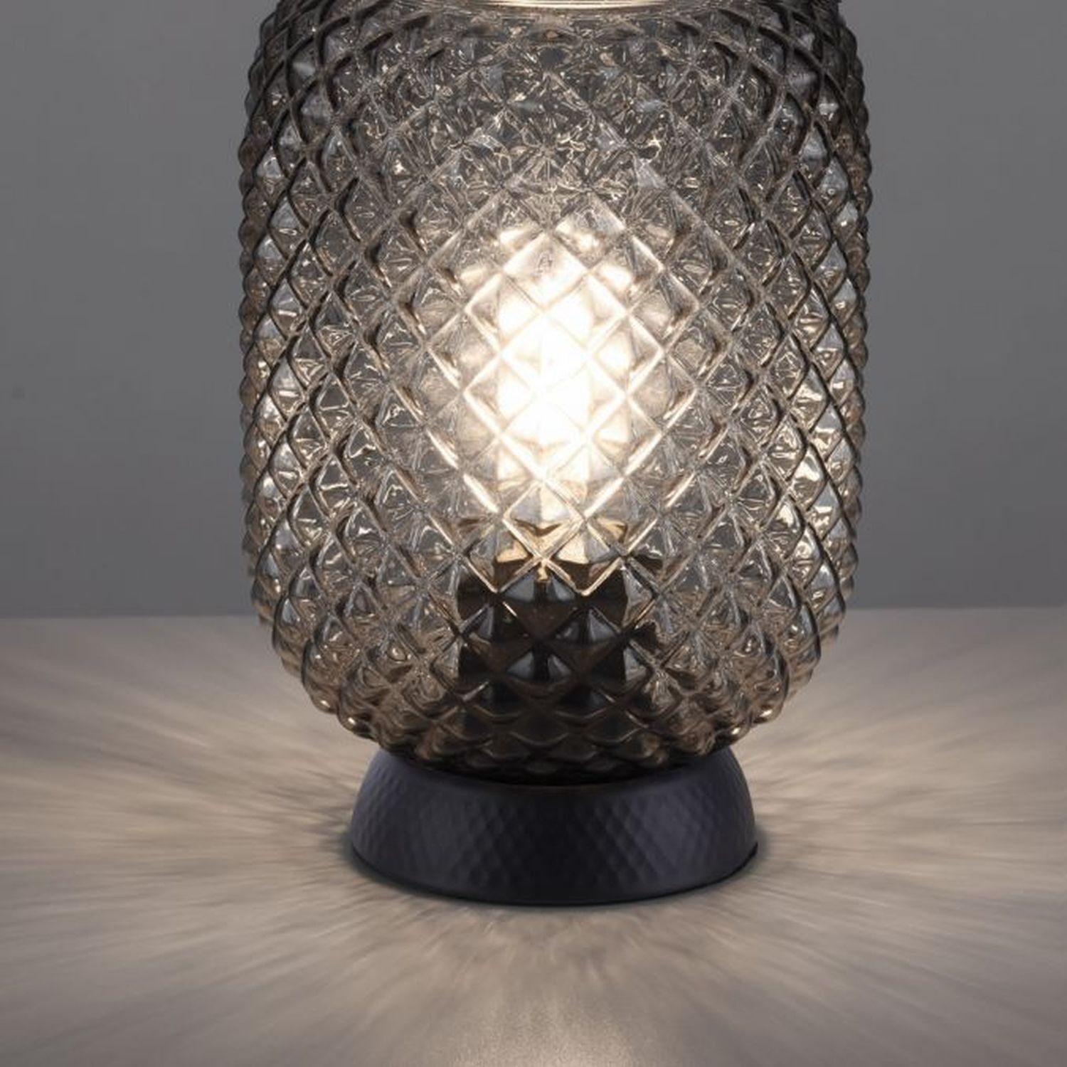 Tischlampe Rauchgrau Schwarz Glas Metall 22,5 cm E27 Lampe, Elektrisches Gerät, Mikrophon, Tischlampe, Glas