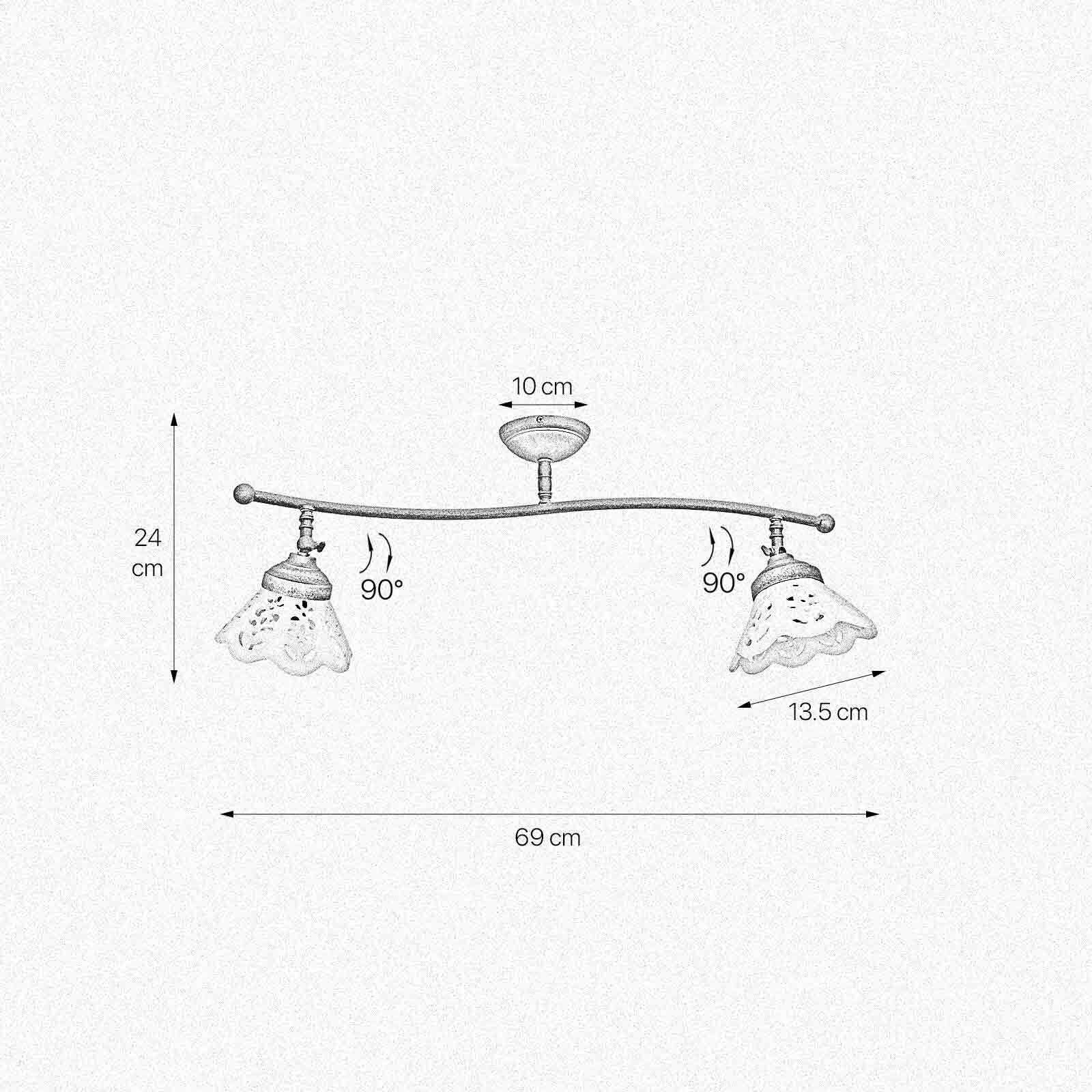 Deckenspot 2-flammig B: 69 cm Messing Keramik schwenkbar