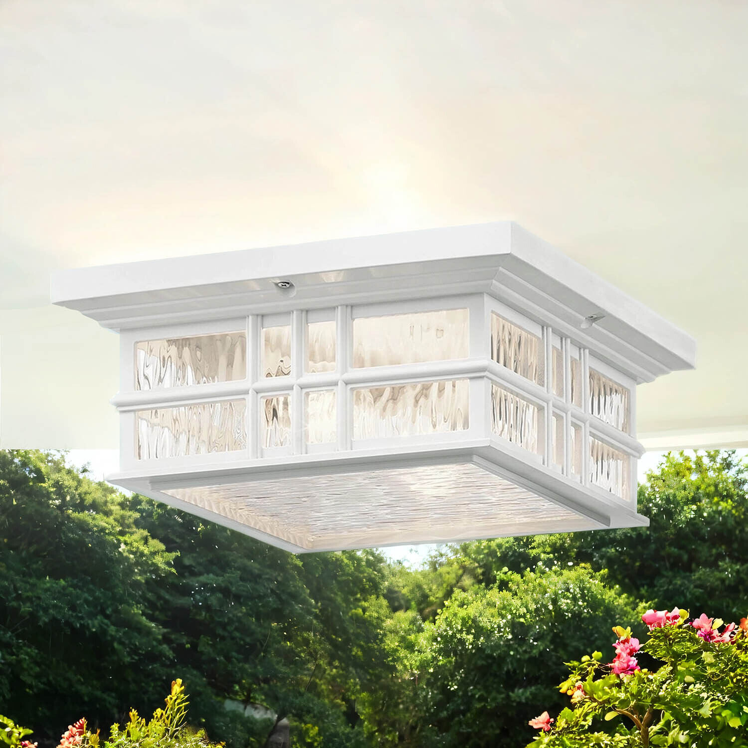 Plafonnier extérieur IP44 E27 Verre Rustique Blanc