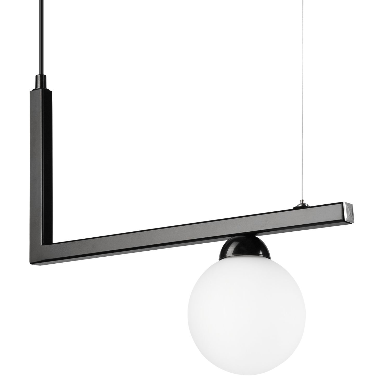 Lampe à suspendre verre métal L : 48 cm noir blanc Abat-jour sphérique