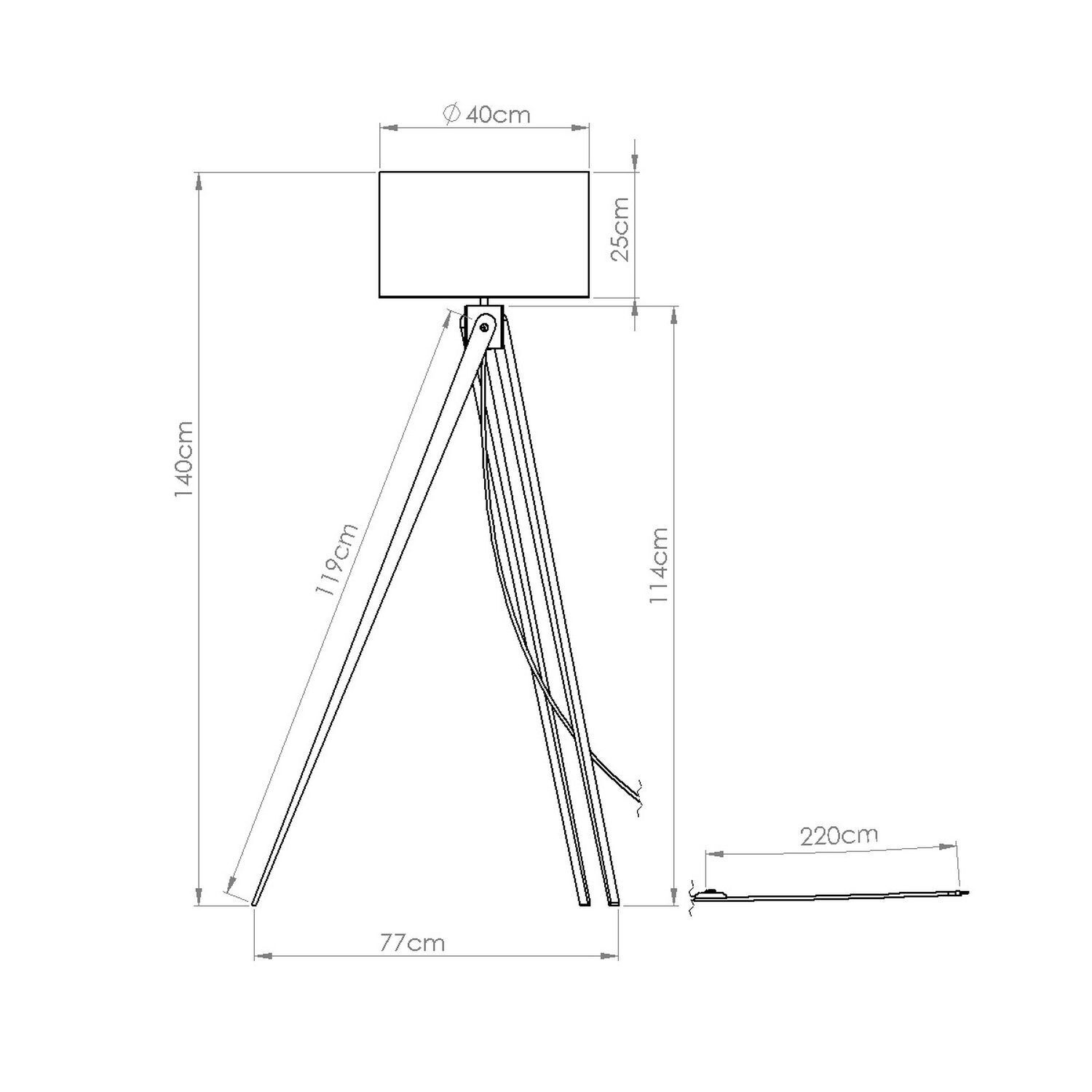Dreibein Stehlampe Holz Stoff Beige E27 H:140 cm Diagramm, Handlung, Stativ
