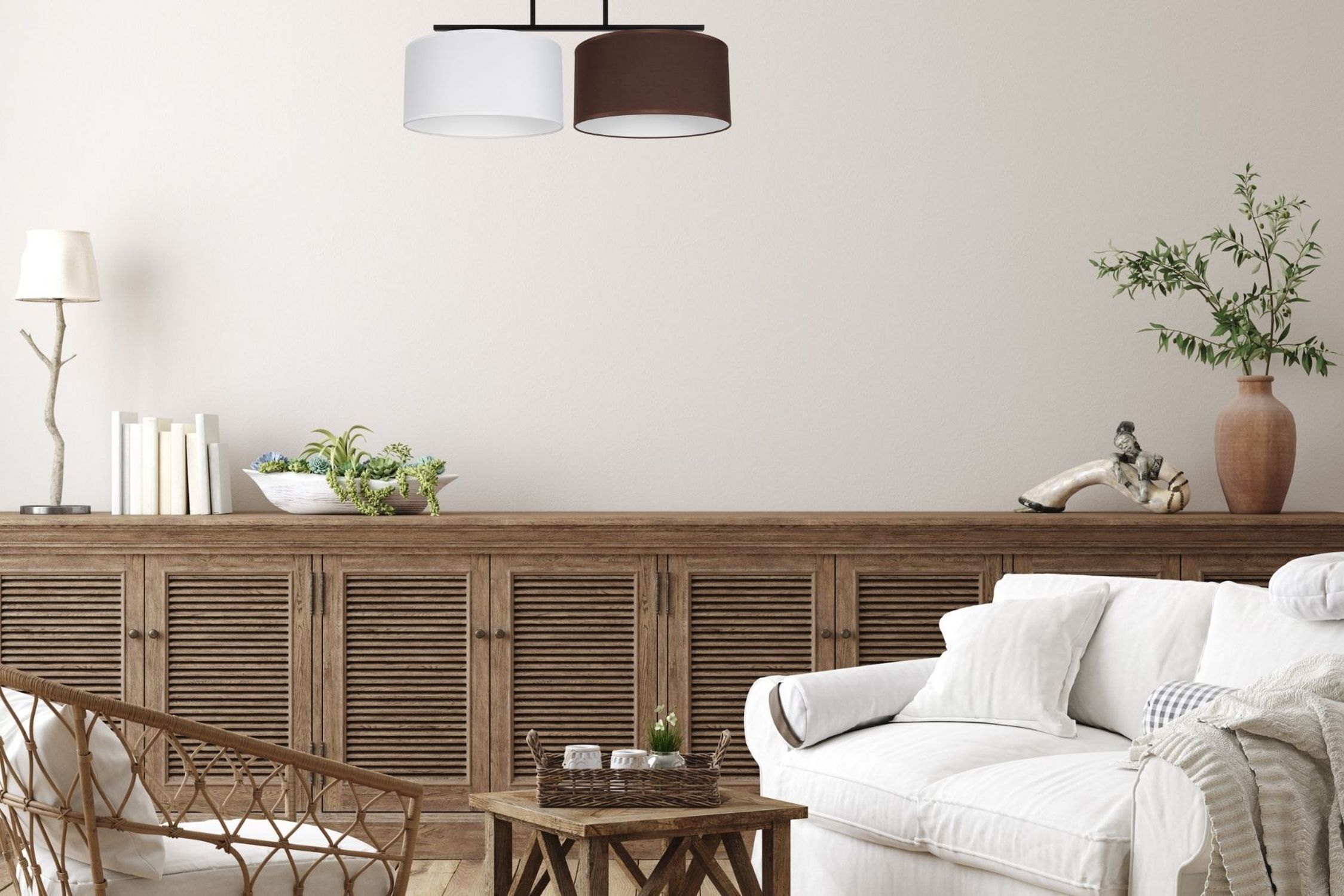 Blendarme Deckenleuchte Stoff Weiß Braun E27 L:70 cm Drinnen, Innenarchitektur, Wohnzimmer, Dekoration Ihres Zuhauses, Tabelle