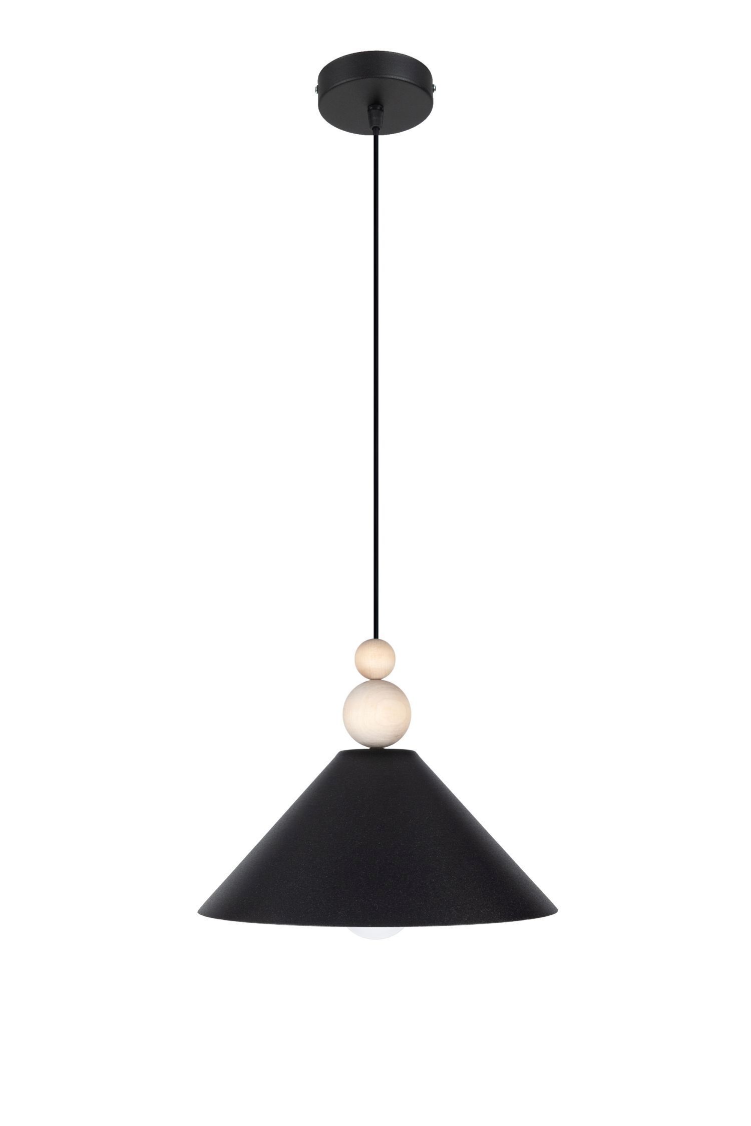 Schwarze Hängeleuchte Holz Metall Ø26 cm E27 gemütlich