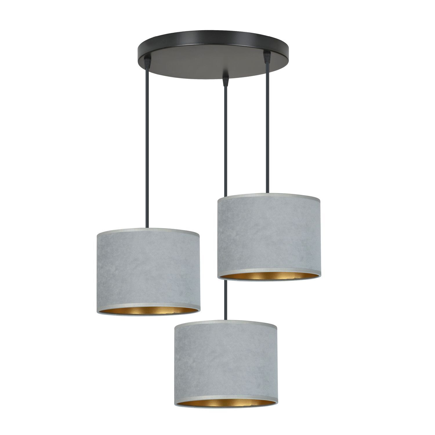 Lampe à suspendre 3 flammes E27 tissu métal noir gris or