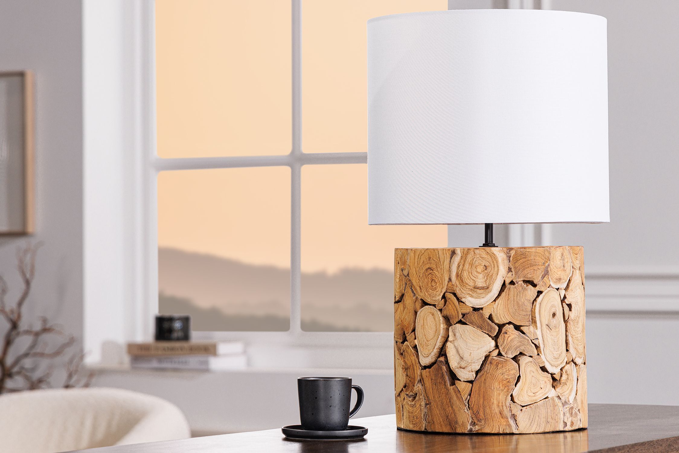 Nachttischleuchte Weiß Natur Stoff Holz 45 cm gemütlich