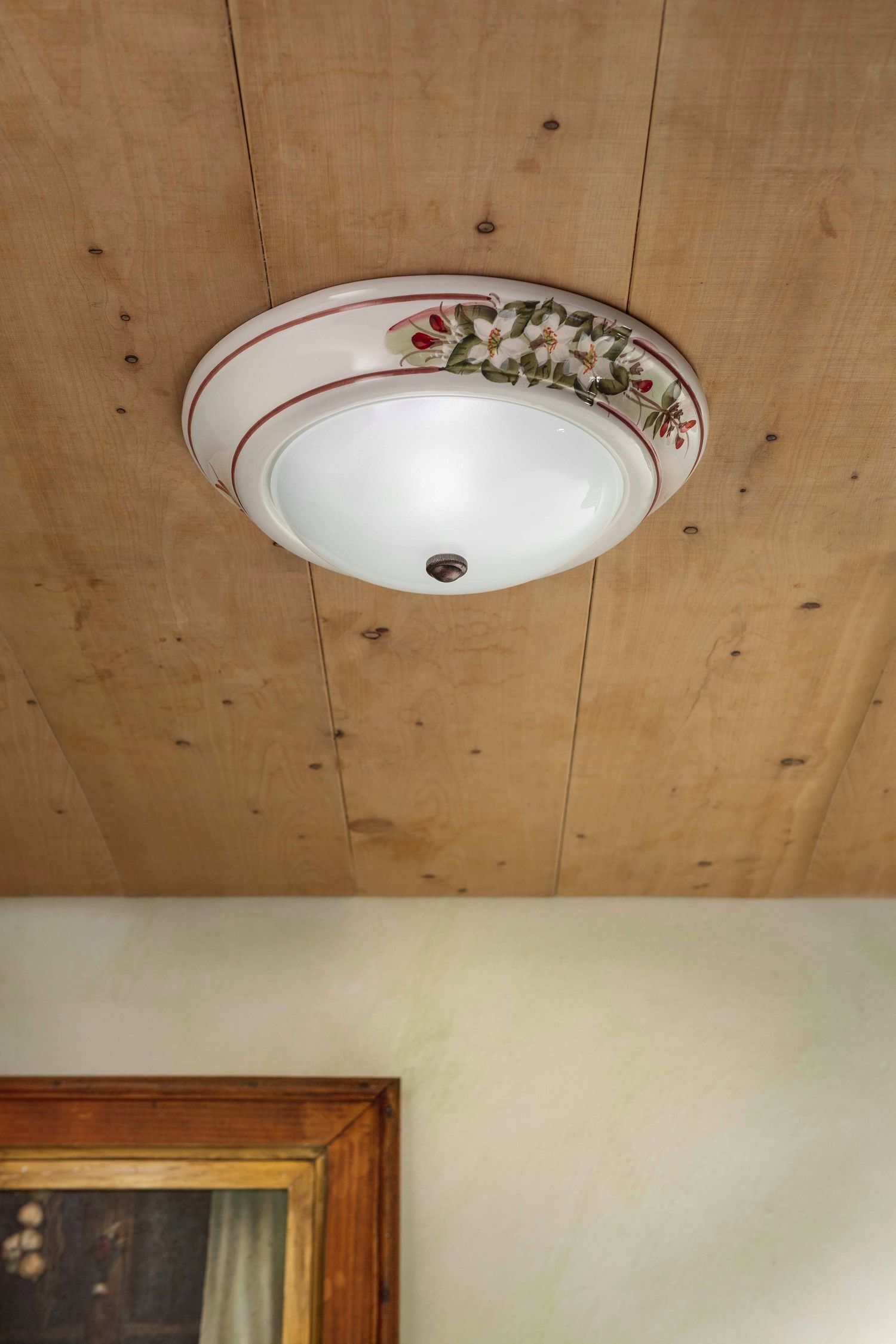 Plafonnier céramique verre E27 rond Ø 32 cm style campagnard Drinnen, Innenarchitektur, Deckenleuchte