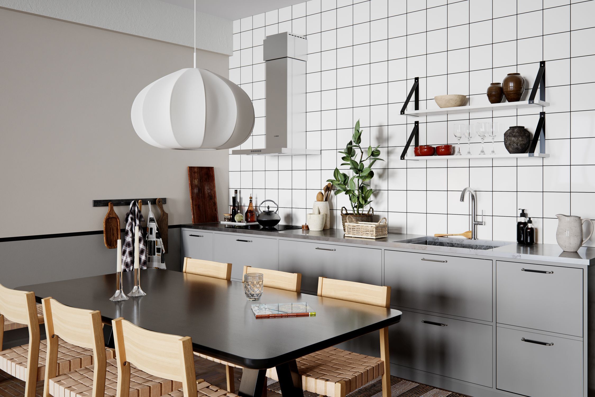 Drinnen, Innenarchitektur, Esszimmer, Esstisch, Küche