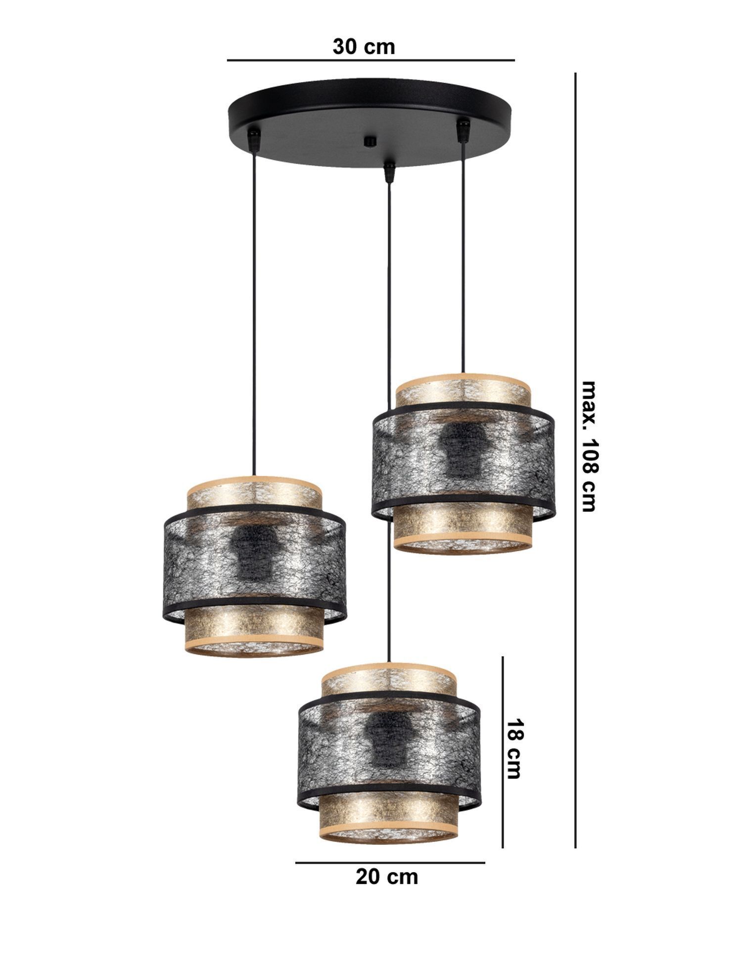 Pendelleuchte, Mehrfachlampe, Schwarz-Gold, Schlitzlicht, Raffinierte Lampenschirme
