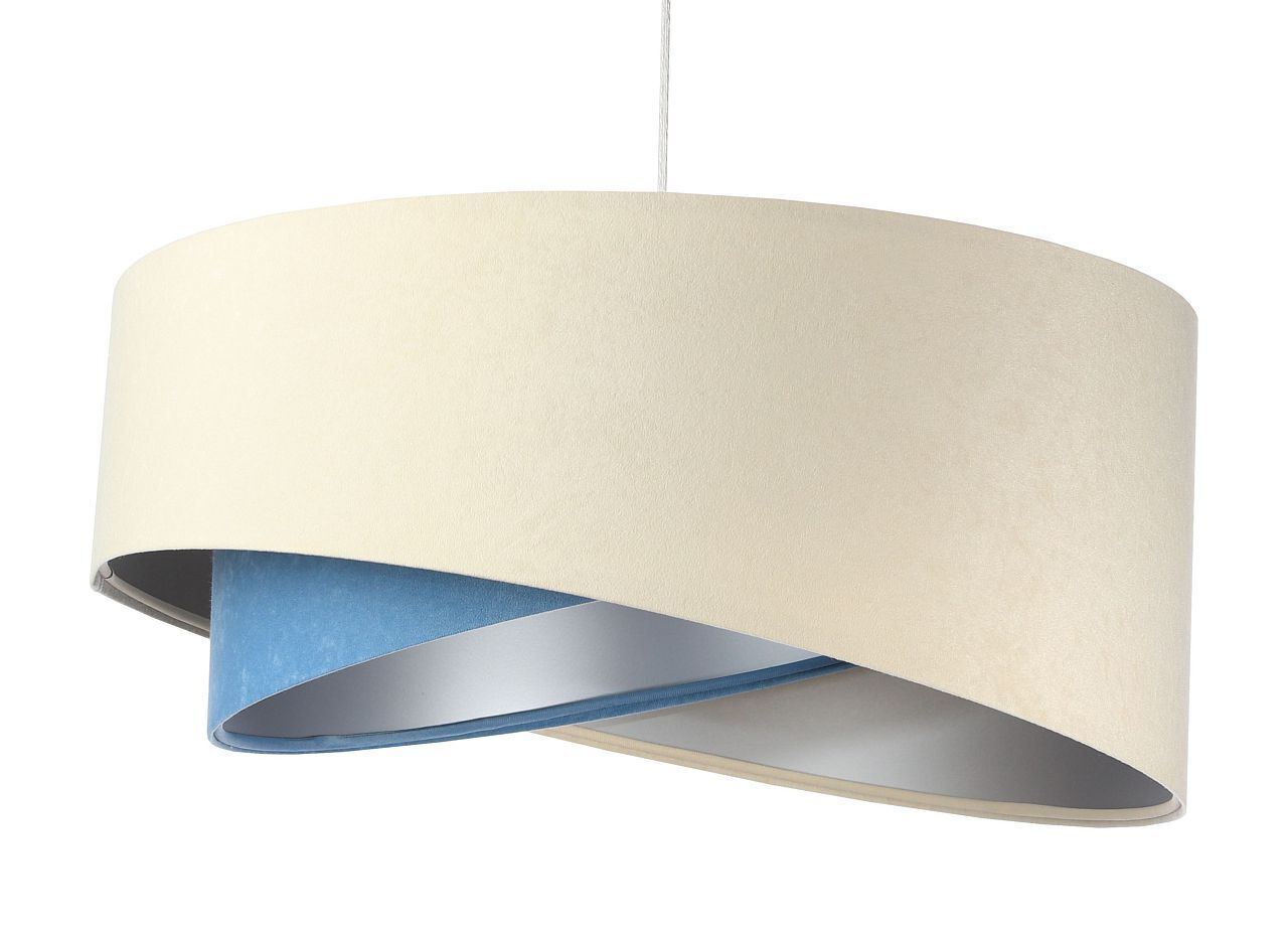 Hängelampe rund D: 50 cm Stoff Creme Blau Silber E27 Modern Lampe