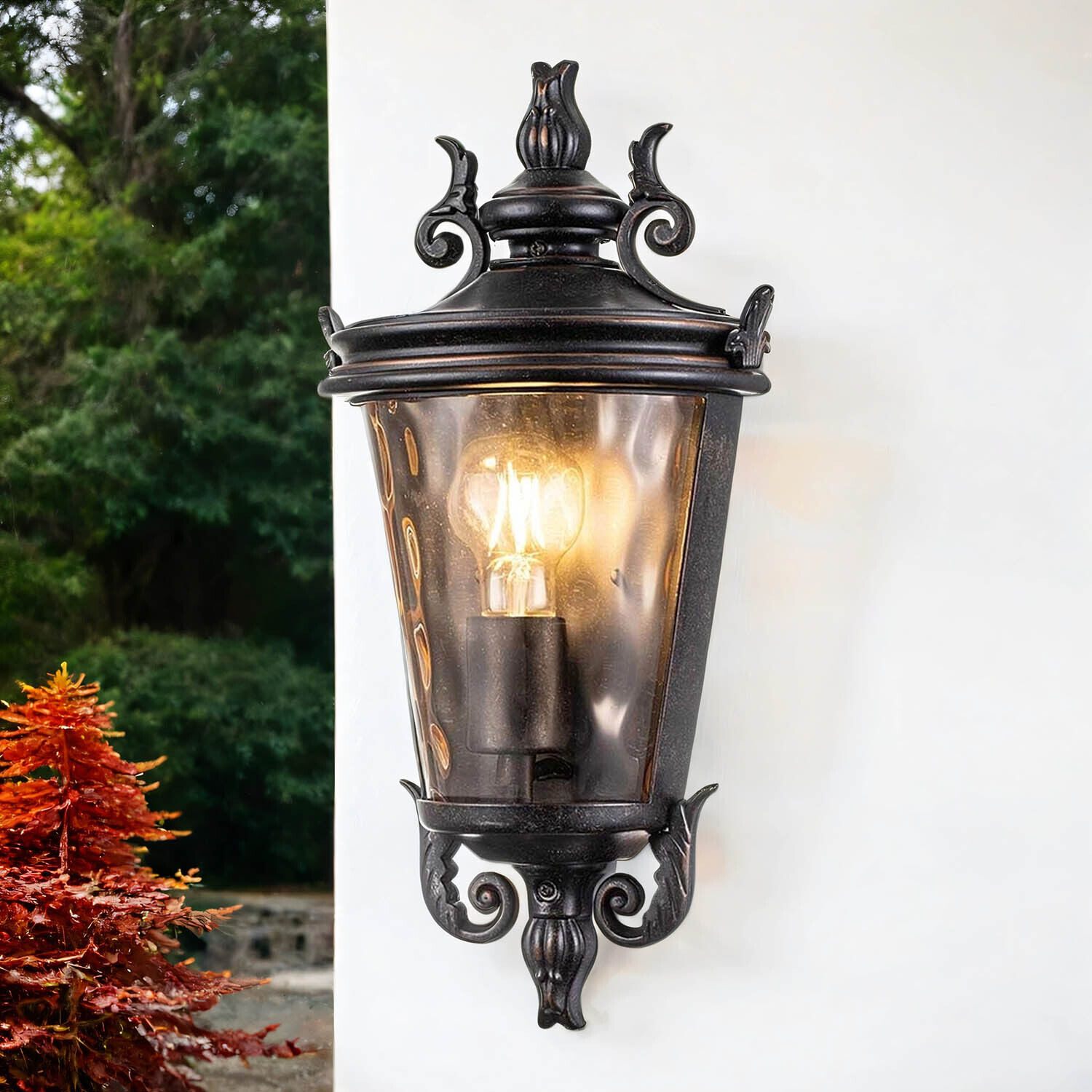 Wandleuchte außen Rauchglas Aluminium IP44 H: 43,2 cm Lampe, Leuchte