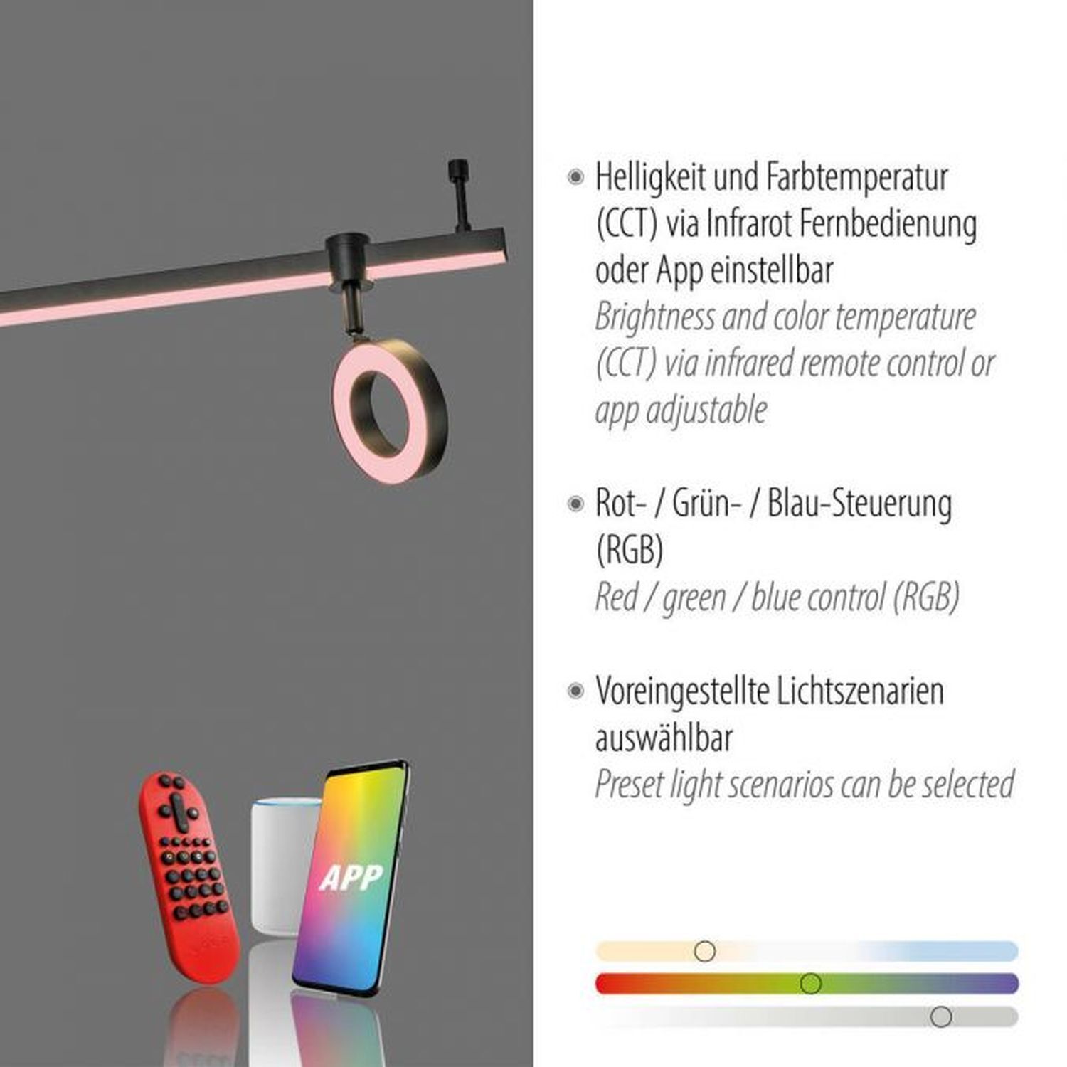 Beweglicher LED Deckenspot Schwarz RGB 114,5 cm dimmbar Elektronik, Handy, Telefon