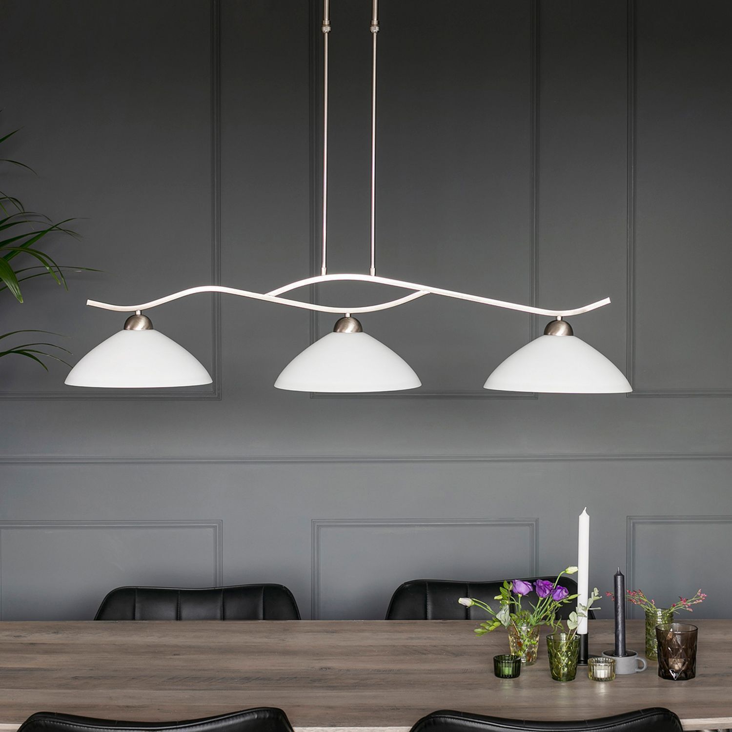 Deckenleuchte blendarm Metall Glas in Stahl Weiß 112 cm
