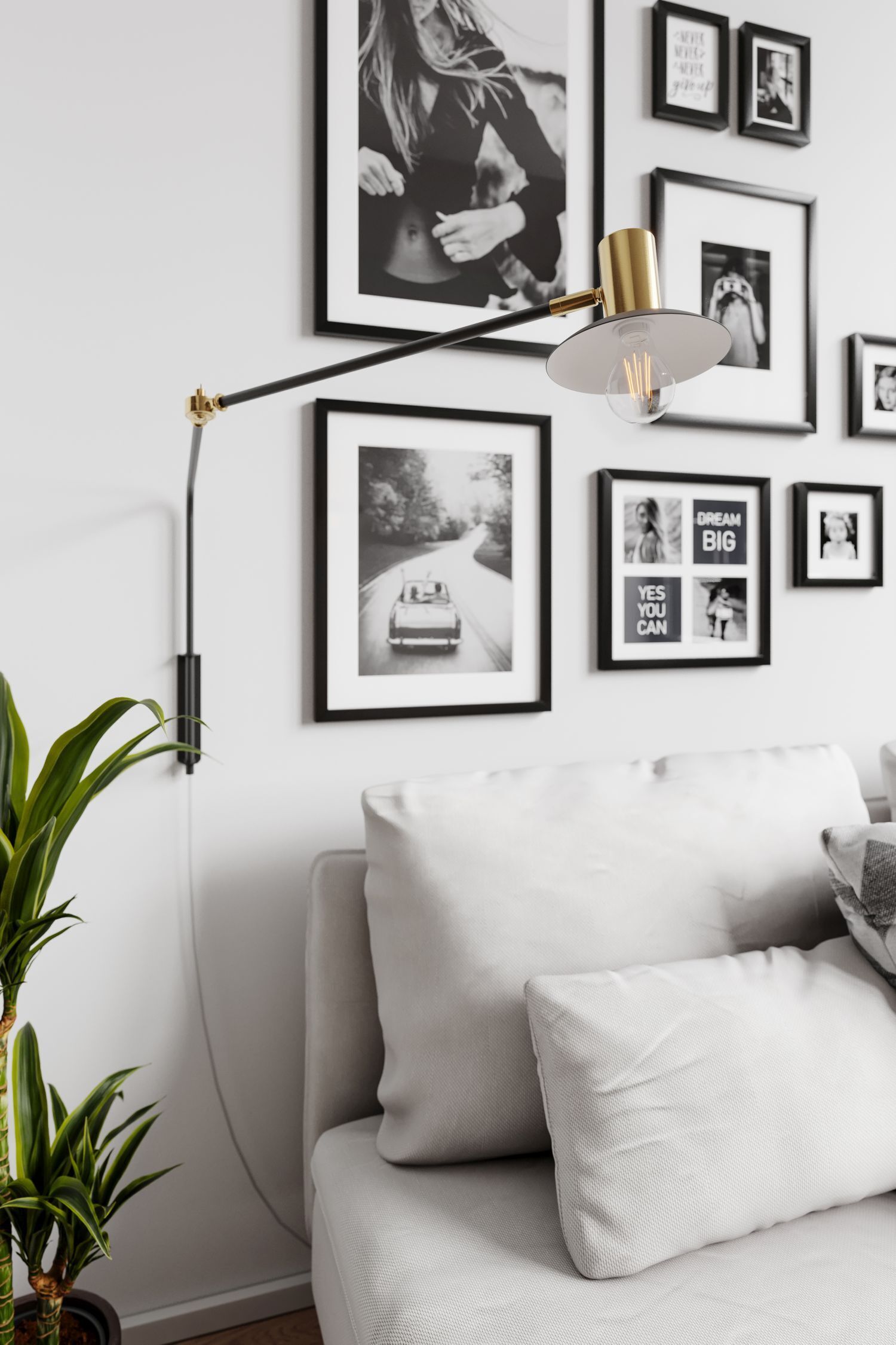 Wohnzimmer, Wanddeko, Fotosrahmen, Leuchte, Sofa