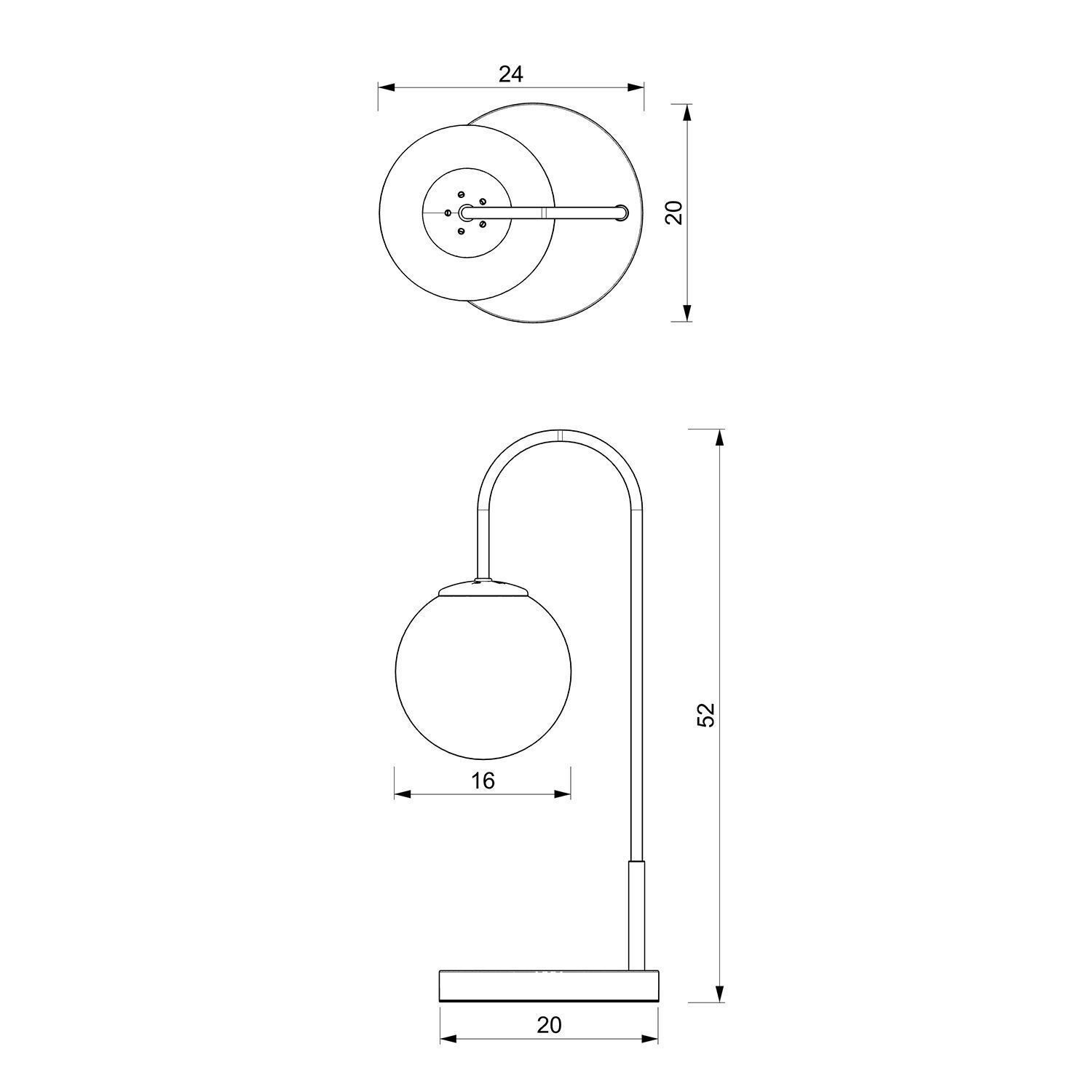 Lampe de chevet métal verre E14 52 cm noir blanc
