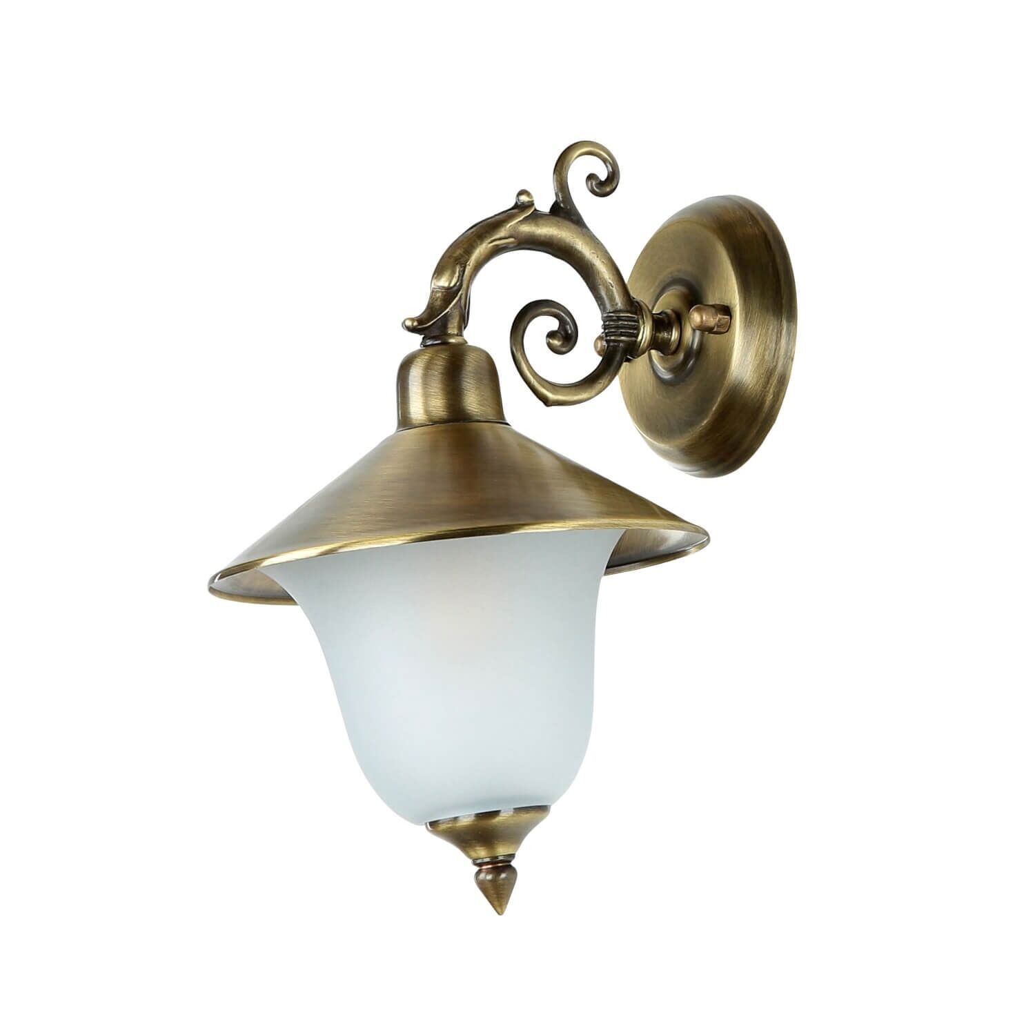 le42256-wandlampe-aussen-messing-klassisch-jugendstil-e14-02 Außenlampe, Wandleuchte, Bronzefarben, Glasschirm, verschnörkeltes Metall