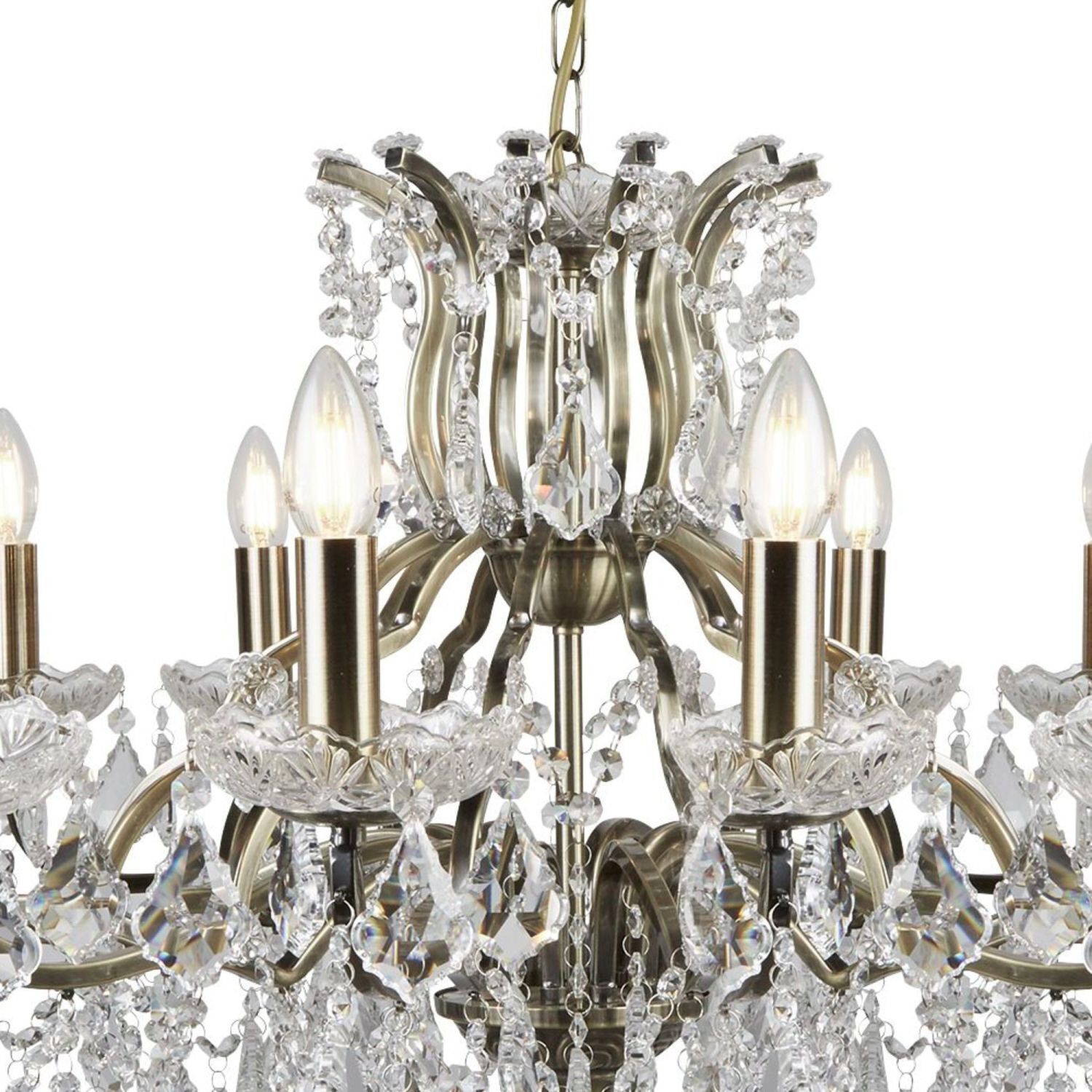 Lustre cristal Ø 88 cm grand laiton antique 12x E14