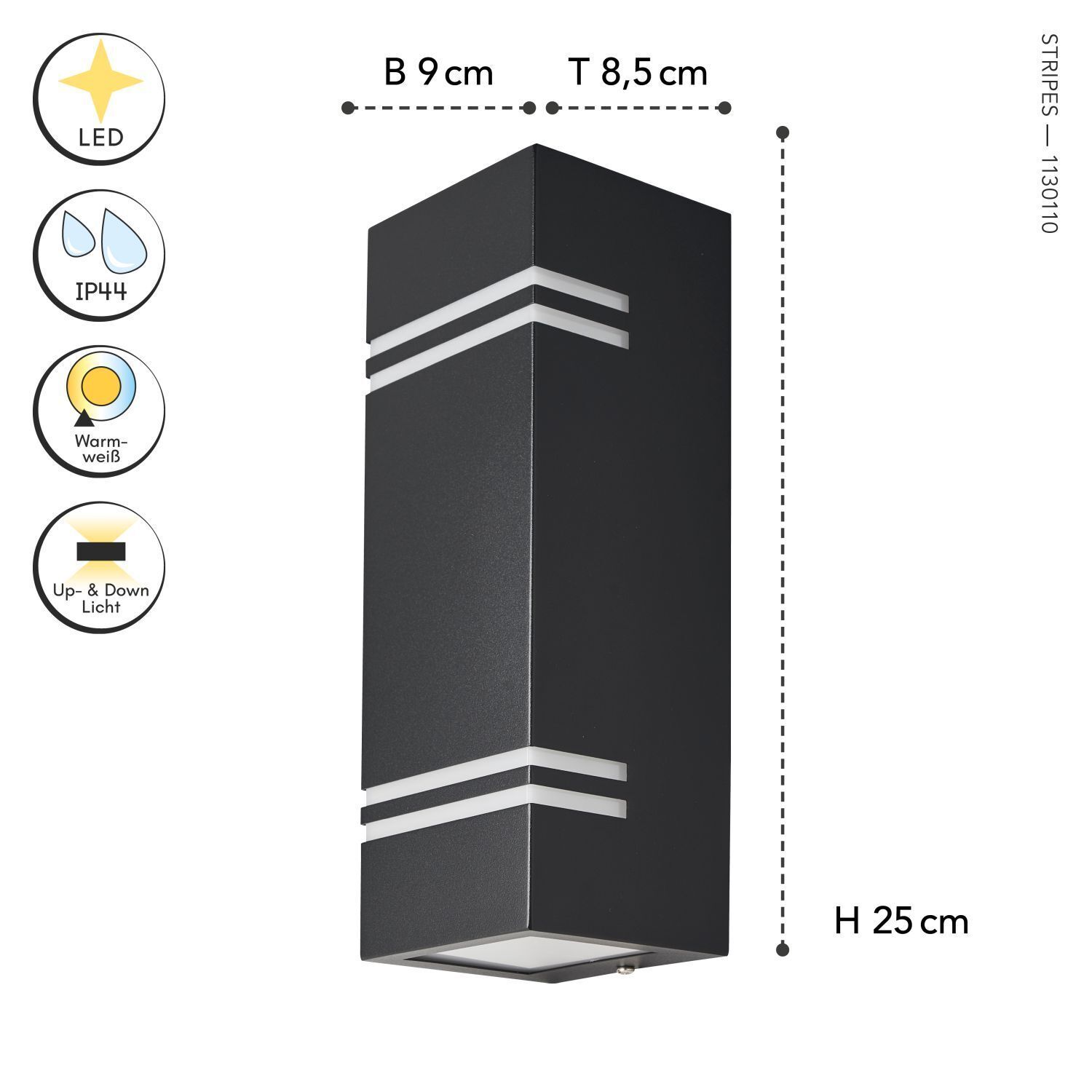 LED Außenleuchte Wand Up Down Aluminium IP54 3000 K Postfach