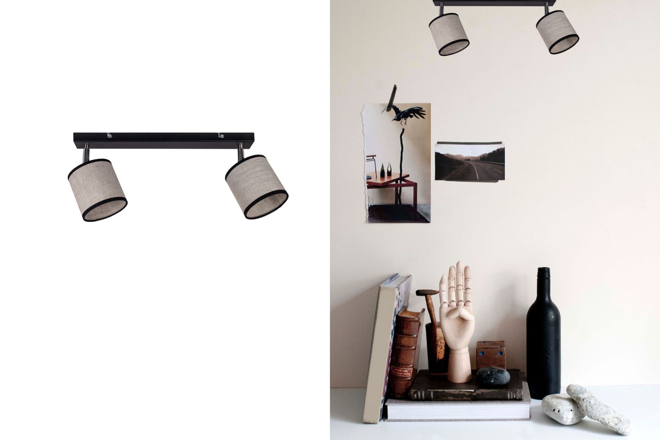 Spot mobile au plafond Tissu Noir Beige E14 L:55 cm Lampe