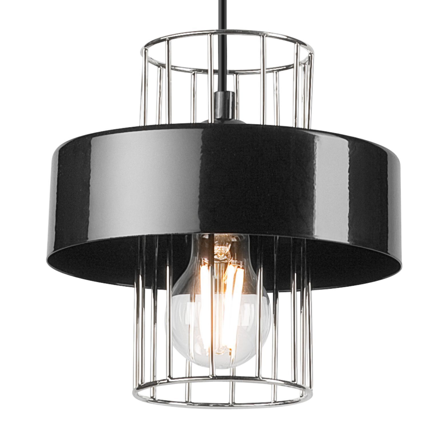 Hängelampe Metall Schwarz Chrom Ø 20 cm E27 höhenverstellbar