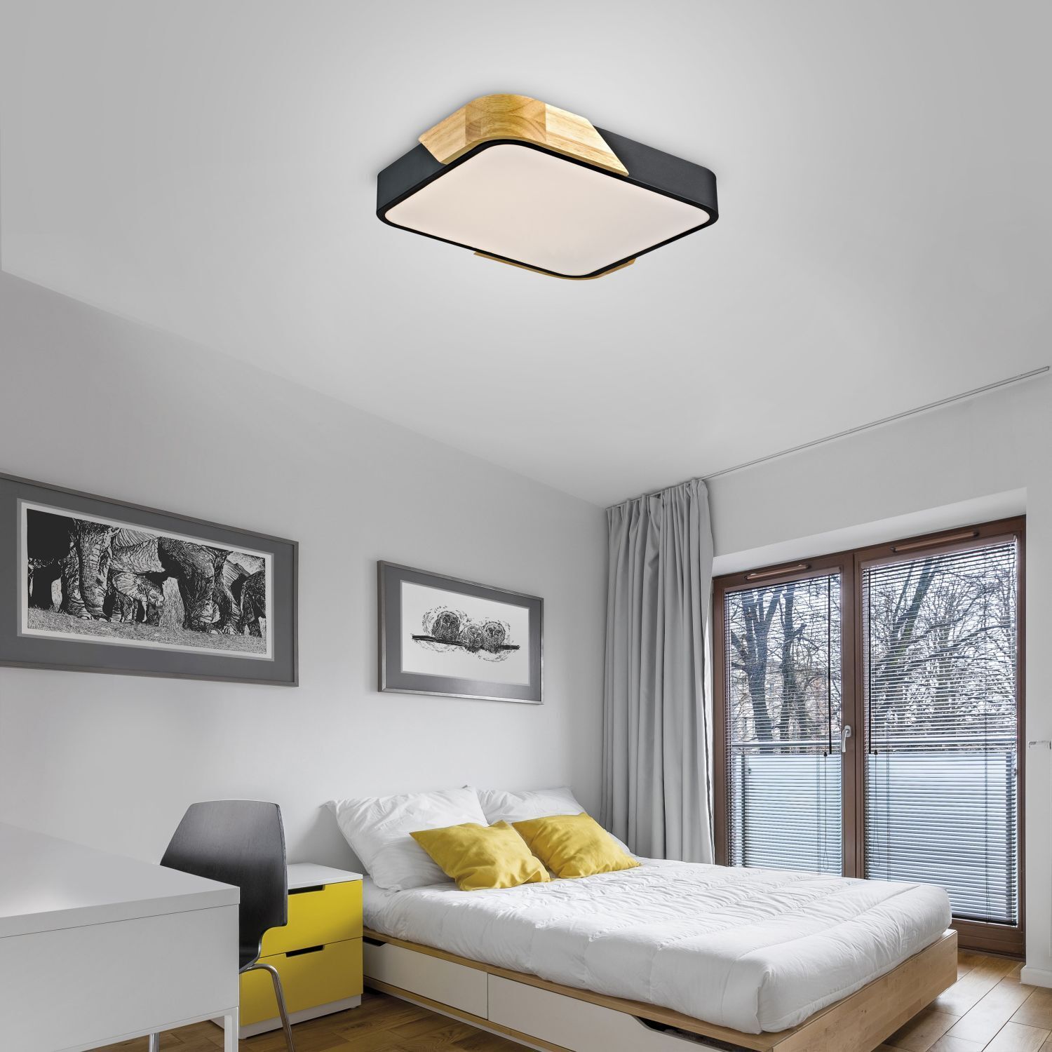 LED Deckenleuchte Holz L:32 cm Schwarz Natur 3000 K Deckenleuchte, Lampe